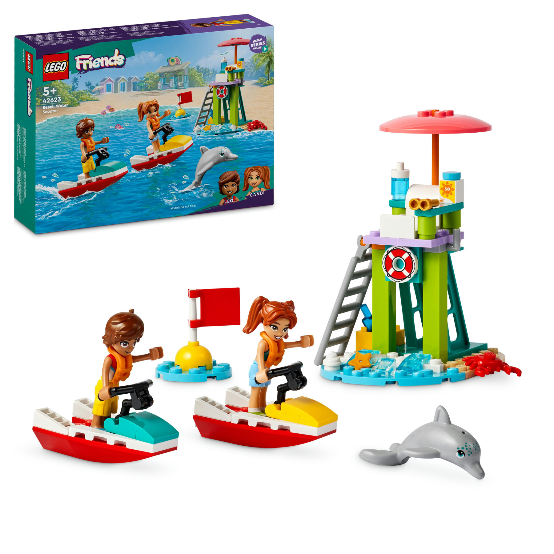 Lego friends 42623 moto d’acqua, giochi di ruolo per bambini 5+ con 2 mini doll e delfino, giocattoli da bagnino, idee regalo - LEGO FRIENDS