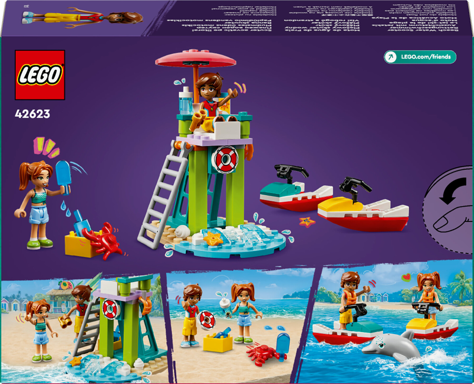 Lego friends 42623 moto d’acqua, giochi di ruolo per bambini 5+ con 2 mini doll e delfino, giocattoli da bagnino, idee regalo - LEGO FRIENDS