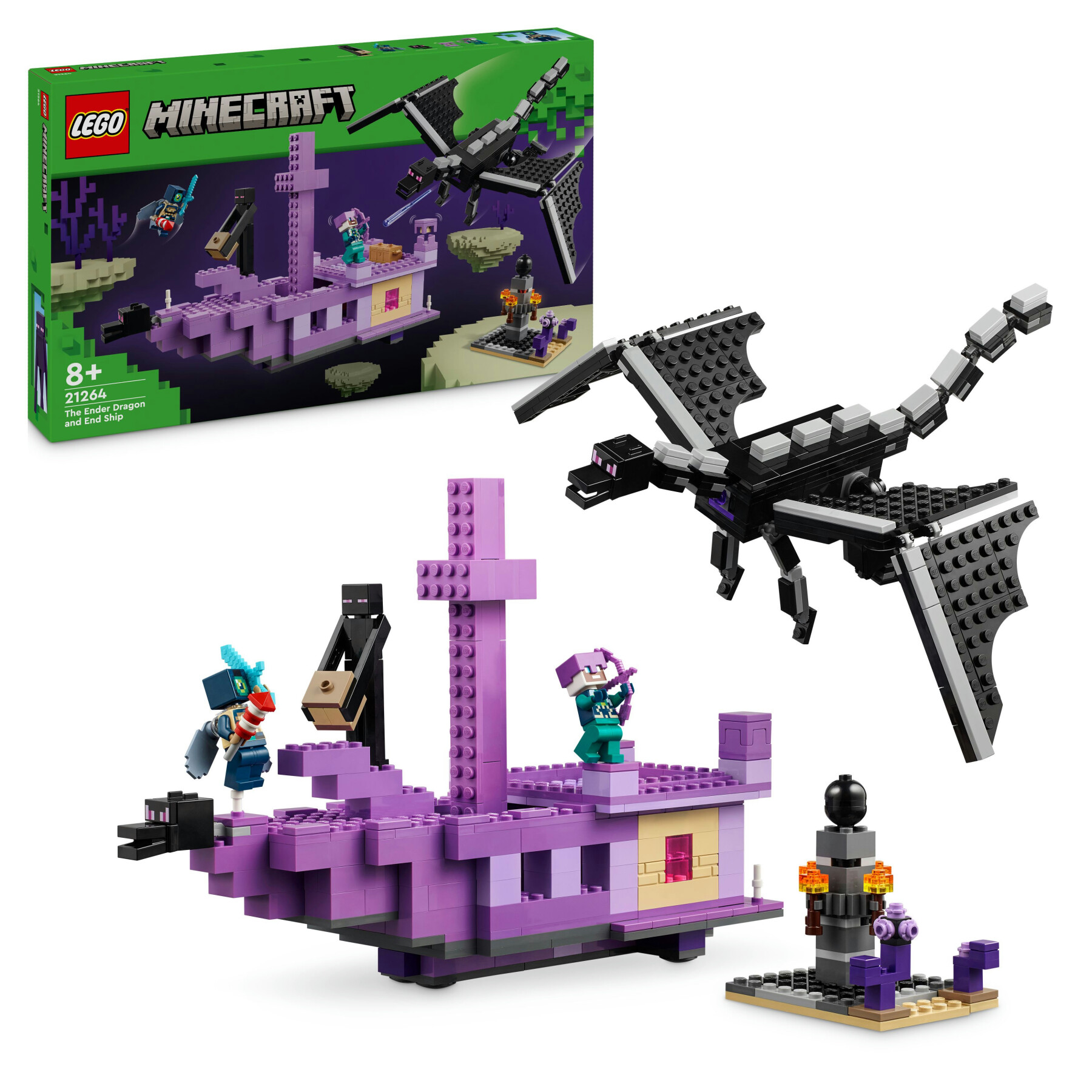 Lego minecraft 21264 l’enderdrago e la nave dell’end, giocattolo del bioma con drago e personaggi, giochi per bambini 8+ - MINECRAFT