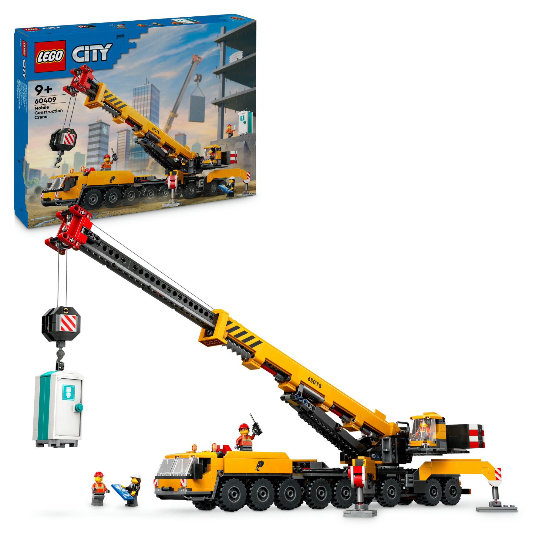 Lego city 60409 gru da cantiere mobile gialla, giochi creativi per bambini 9+, veicolo giocattolo con funzioni e 4 minifigure - LEGO CITY
