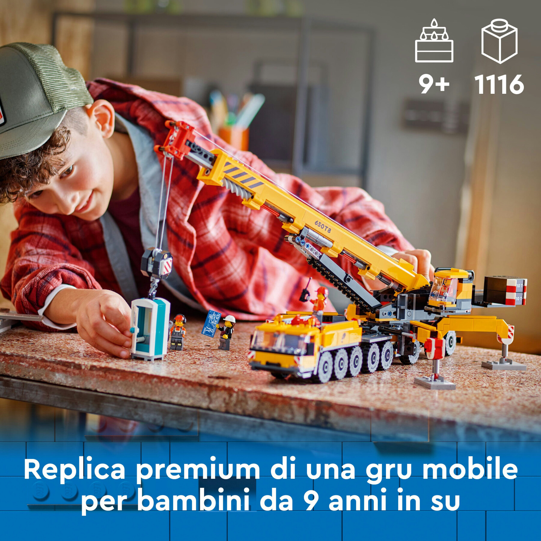 Lego city 60409 gru da cantiere mobile gialla, giochi creativi per bambini 9+, veicolo giocattolo con funzioni e 4 minifigure - LEGO CITY