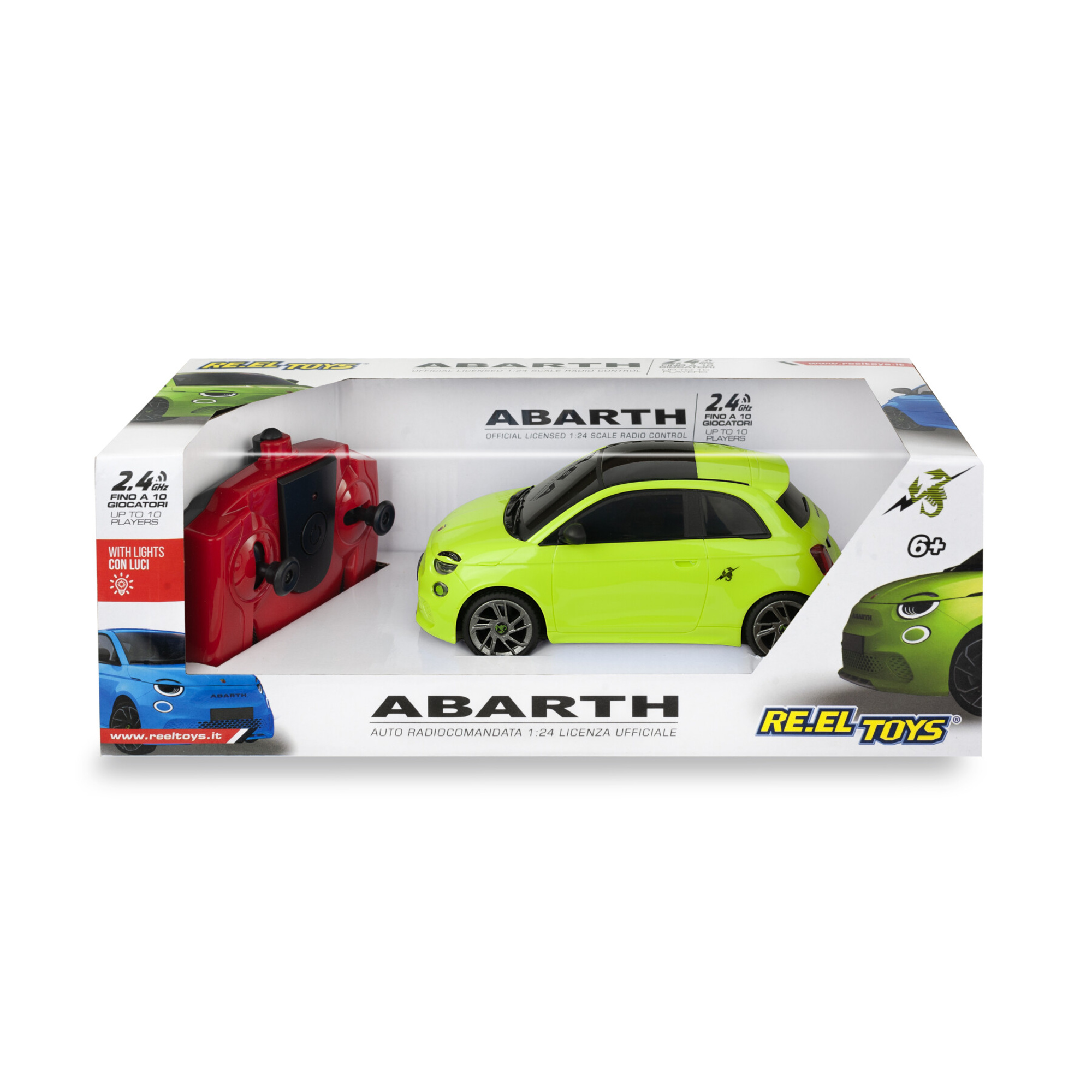 Abarth 500e: rc 2.4ghz, 6+, sc.1:24. con luci anteriori e carrozzeria verniciata. assort. in 2 colori. - 