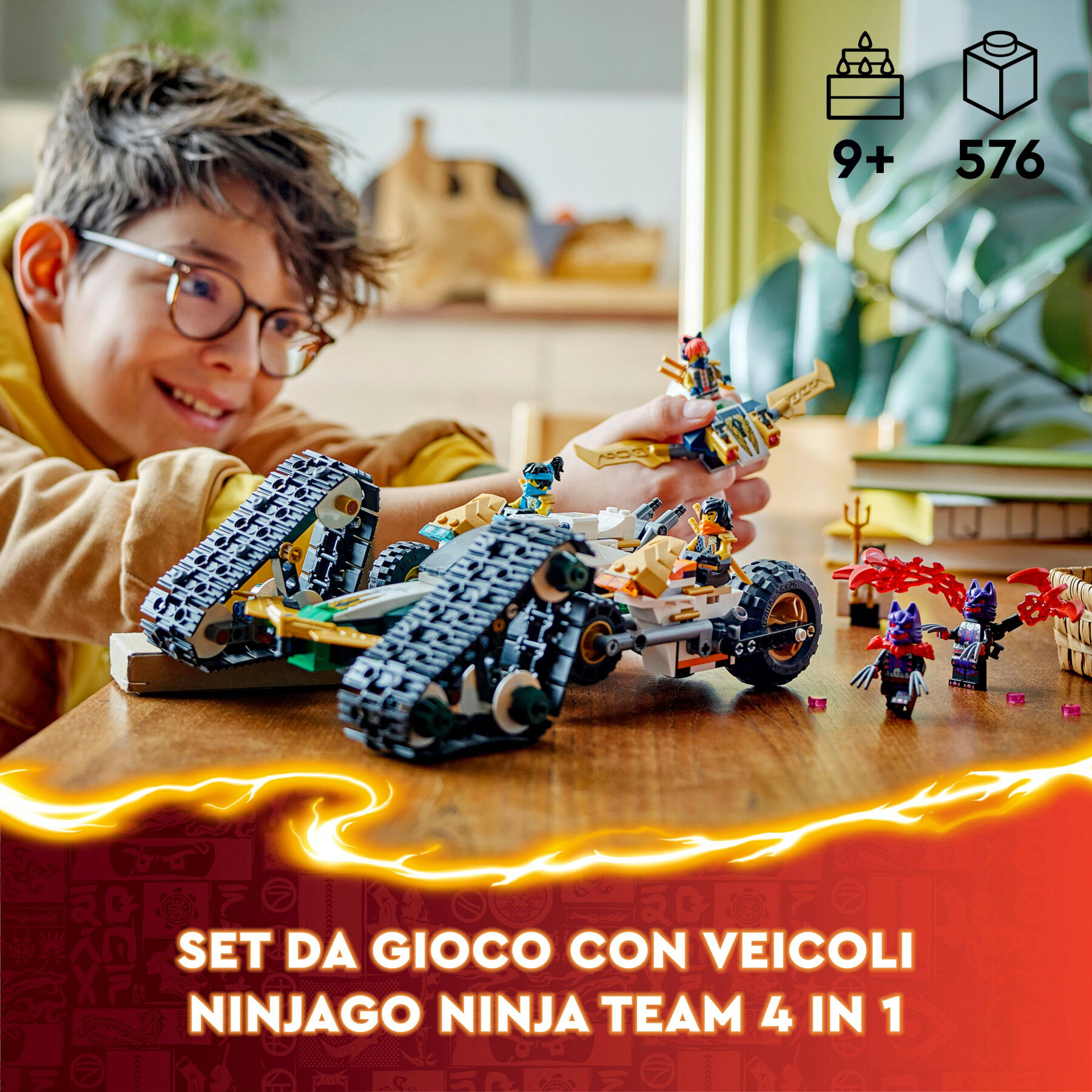 Lego ninjago 71820 ninja cingolato del team ninja, veicolo giocattolo 4 in 1, giochi d'avventura per bambini 9+, idea regalo - LEGO NINJAGO