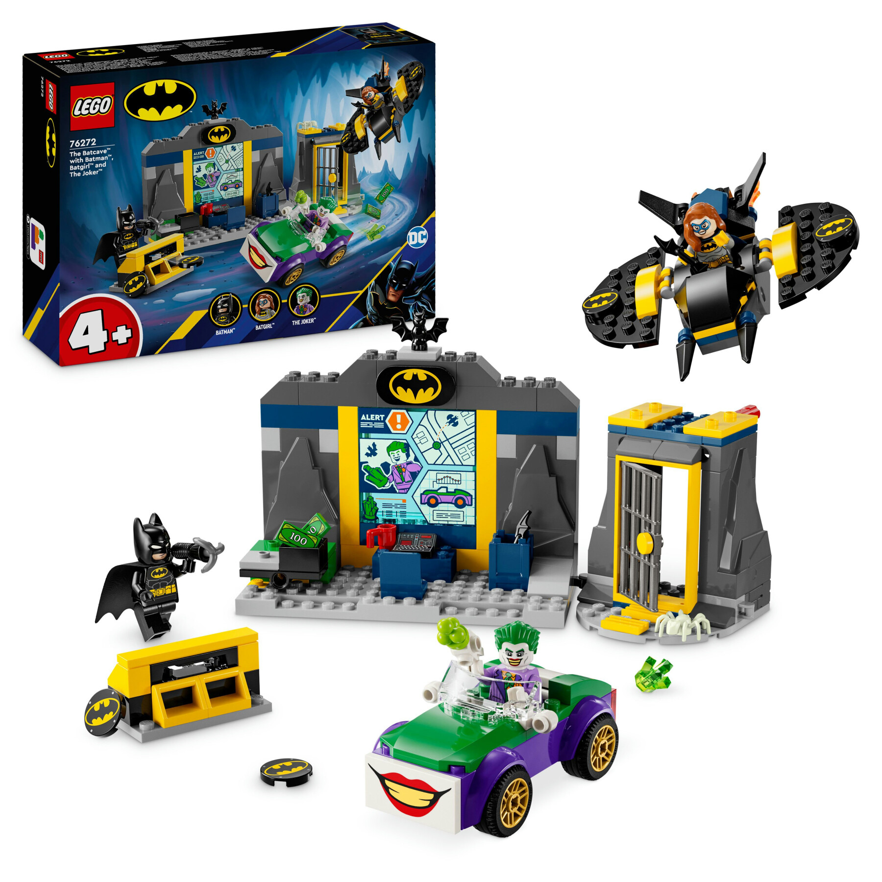 Lego dc 76272 batcaverna con batman, batgirl e the joker, giocattolo con action figure dei supereroi, giochi per bambini 4+ - LEGO SUPER HEROES