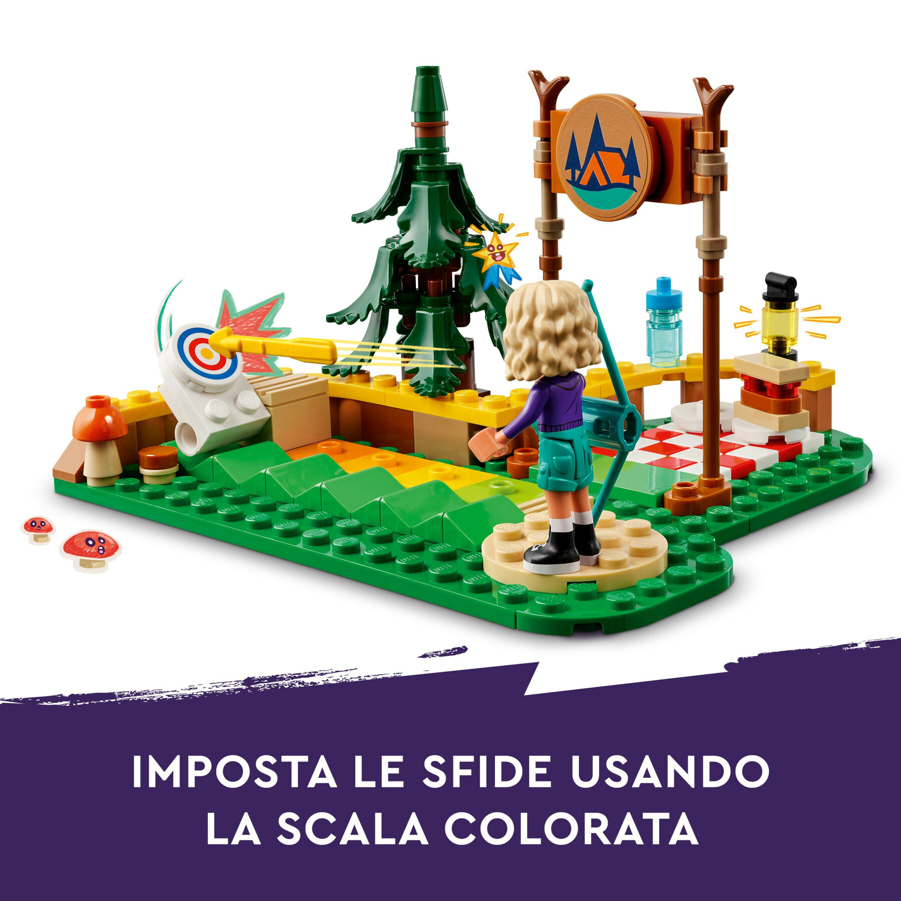 Lego friends 42622 tiro con l'arco al campo avventure, giochi sportivi per bambini 6+ con frecce giocattolo e 2 mini bamboline - LEGO FRIENDS