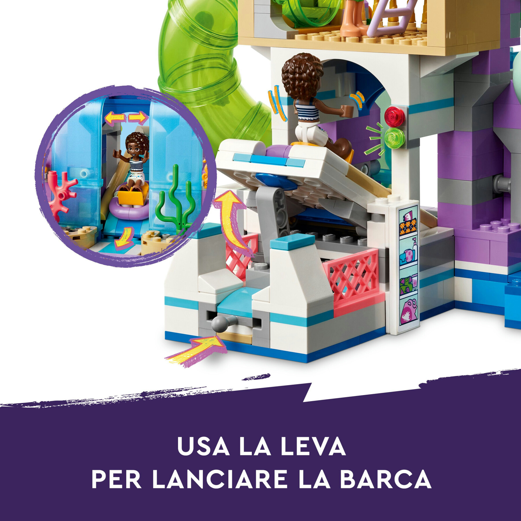 Lego friends 42630 parco acquatico di heartlake city, giochi creativi per bambini 8+ con scivoli per l'acqua e 4 personaggi - LEGO CITY