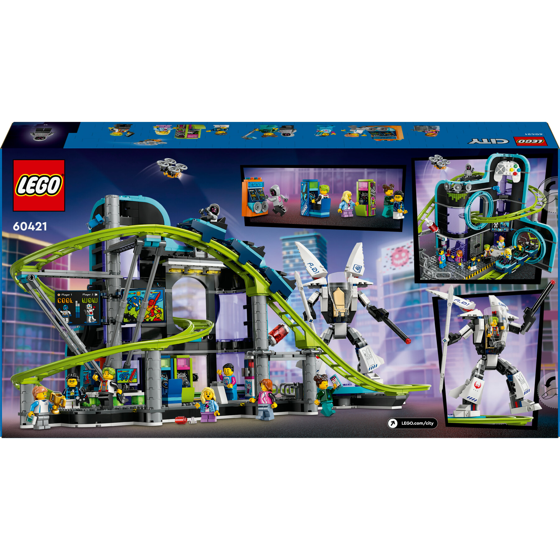 Lego city 60421 montagne russe di robot world, parco giochi per bambini 8+ anni da costruire con mech giocattolo snodabile - LEGO CITY