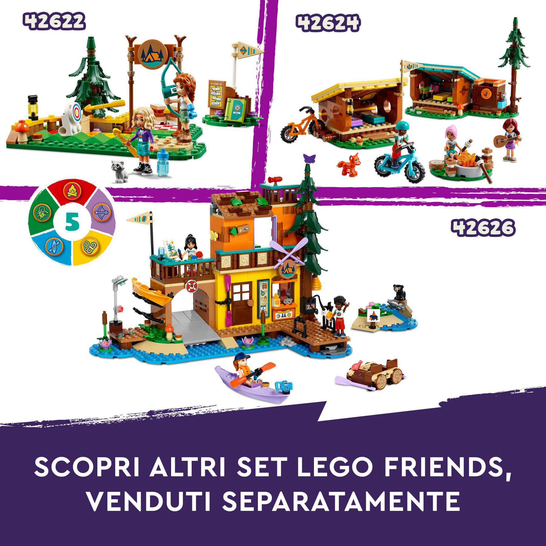 Lego friends 42631 la casa sull’albero al campo avventure, gioco per bambini 8+ con 5 mini bamboline e 5 animali giocattolo - LEGO FRIENDS