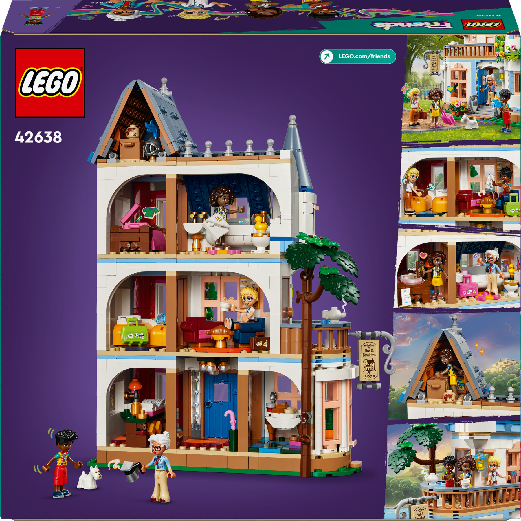 Lego friends 42638 bed and breakfast al castello, giochi bambini 12+, hotel giocattolo da costruire con 4 personaggi e cane - LEGO FRIENDS