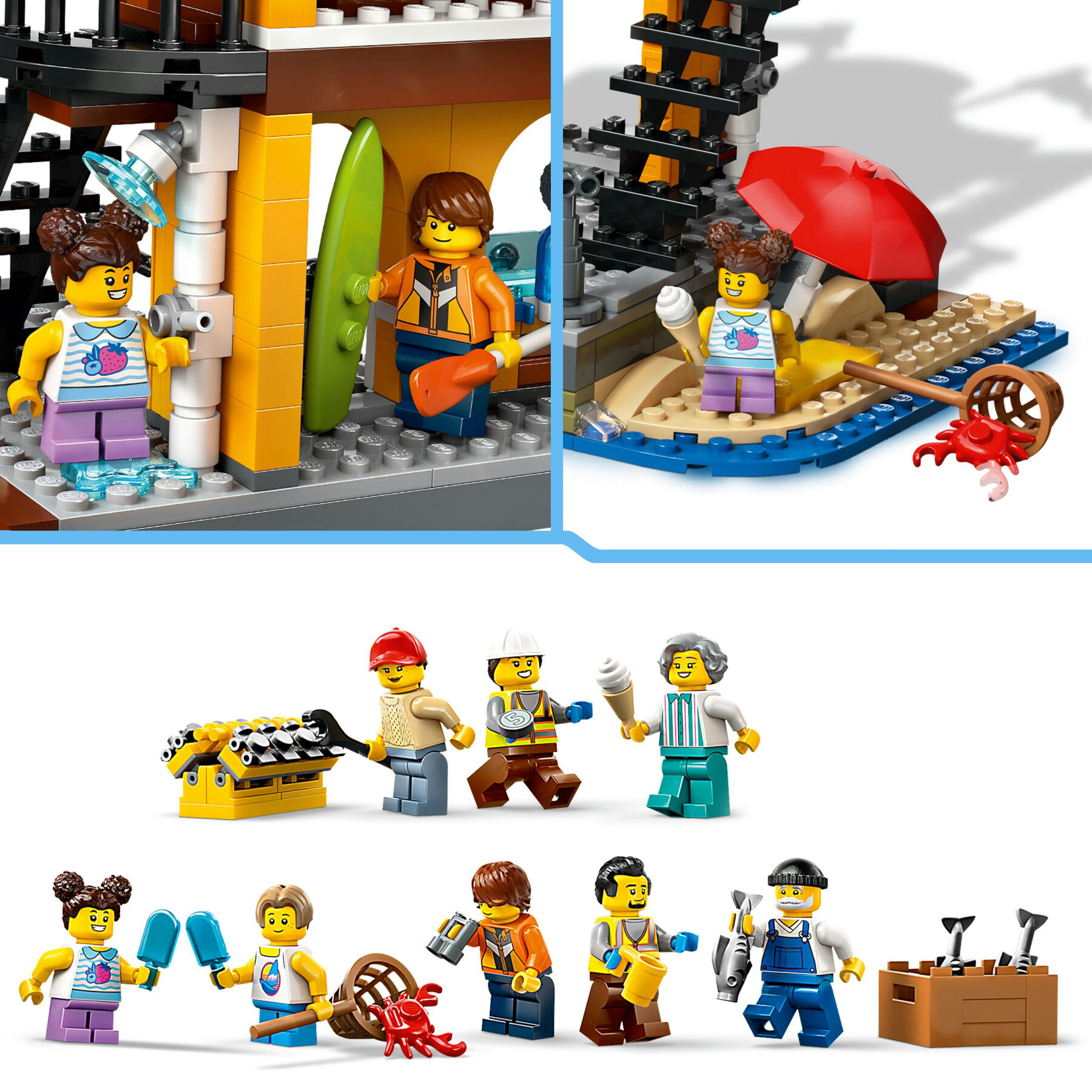 Lego city 60422 porto e nave merci, giochi per bambini 8+ con barca giocattolo, gru funzionante, moto d'acqua e 8 minifigure - LEGO CITY