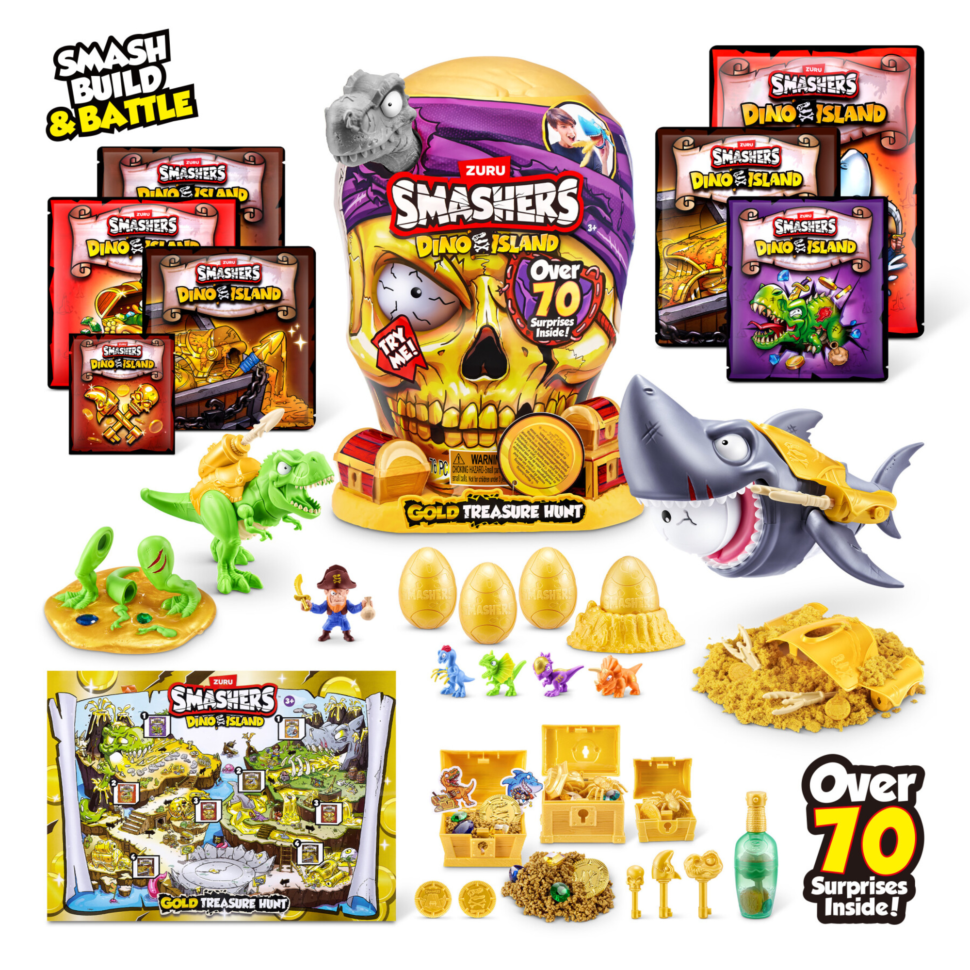 Smashers dino island - caccia al tesoro d'oro da zuru - 