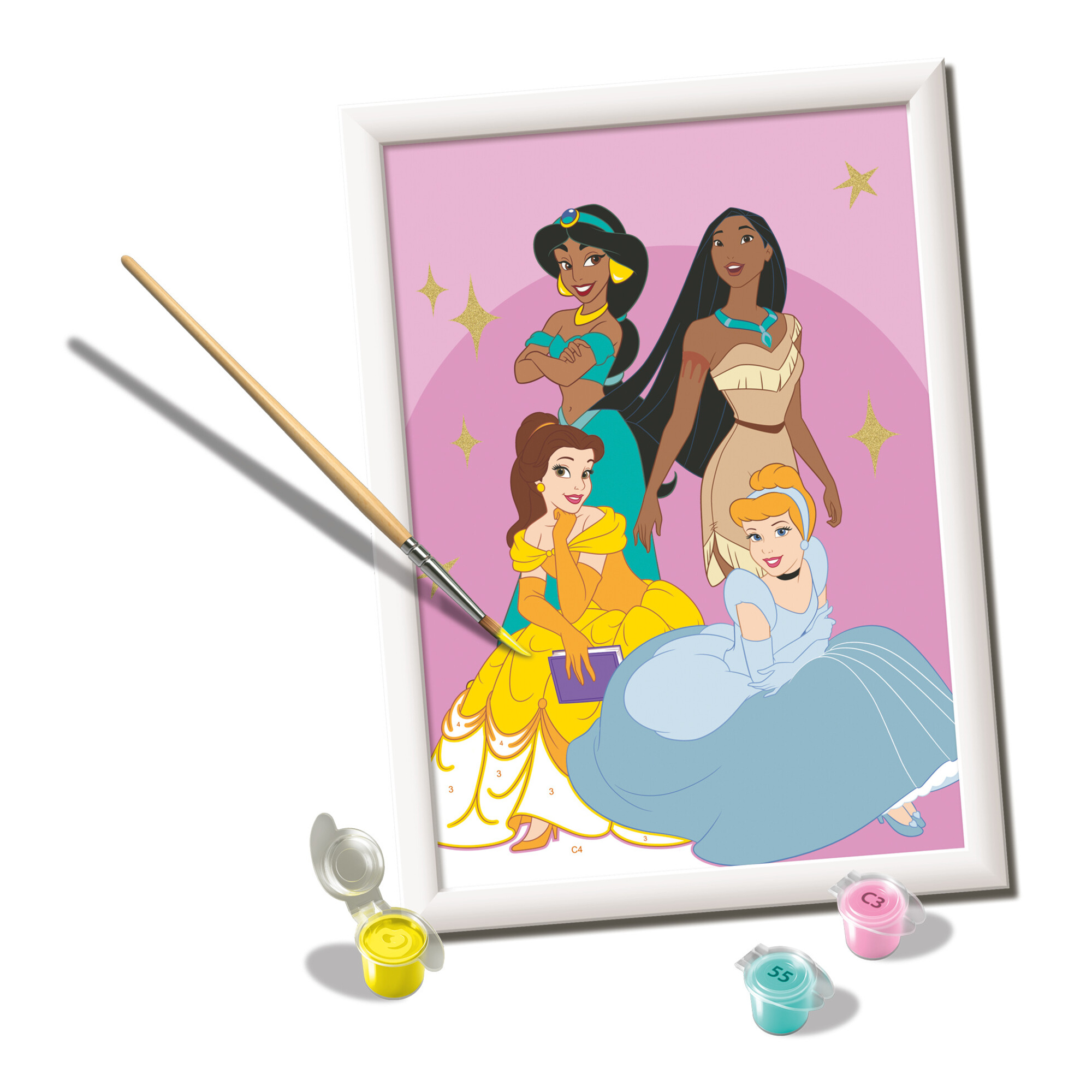 Ravensburger - creart serie d: le principesse disney, kit pittura con numeri, contiene una tavola prestampata, pennello, color - 9+ anni - CREART, DISNEY PRINCESS