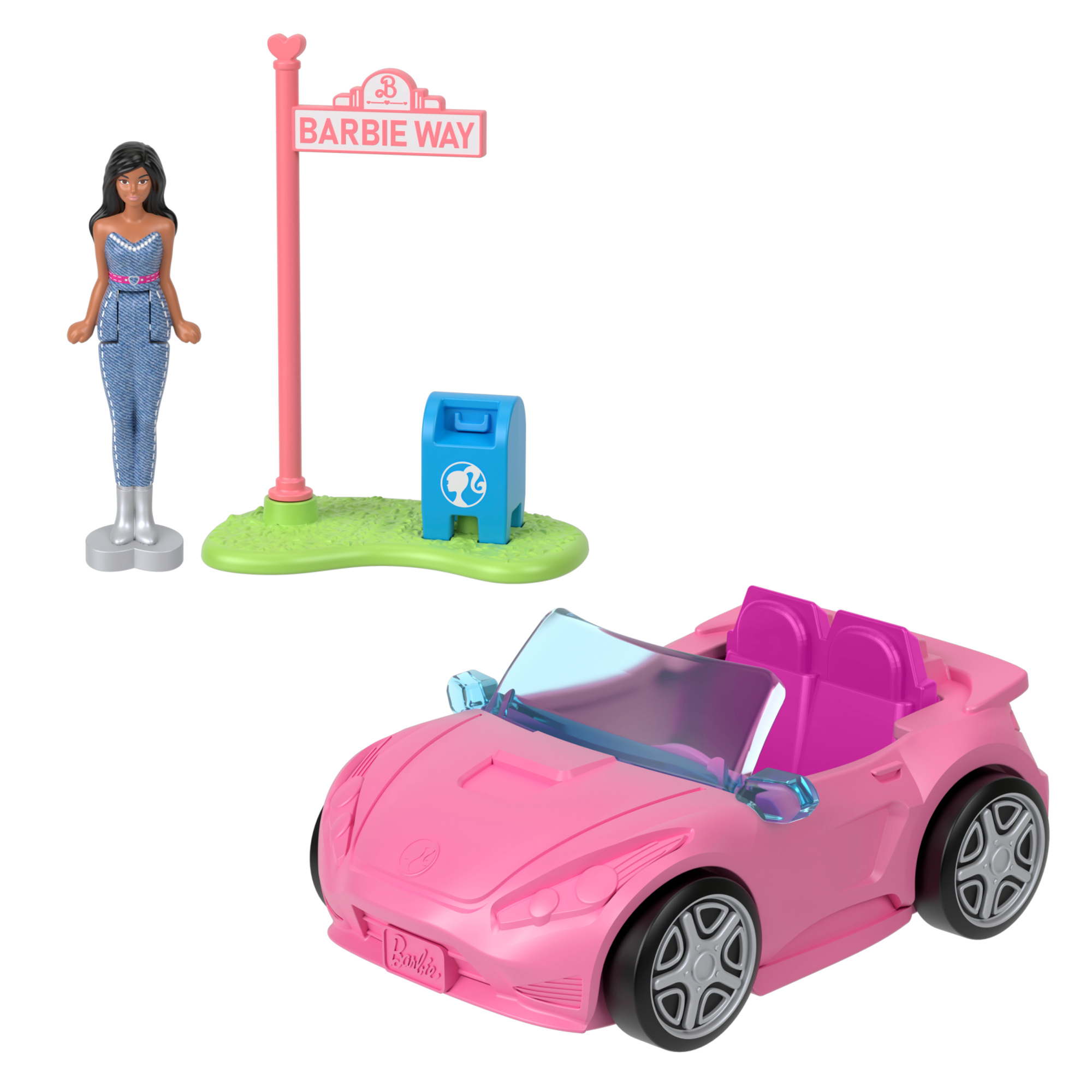 Mini barbieland - auto cabrio decappottabile - set con mini veicolo e bambola con sorpresa cambia colore in acqua - Barbie