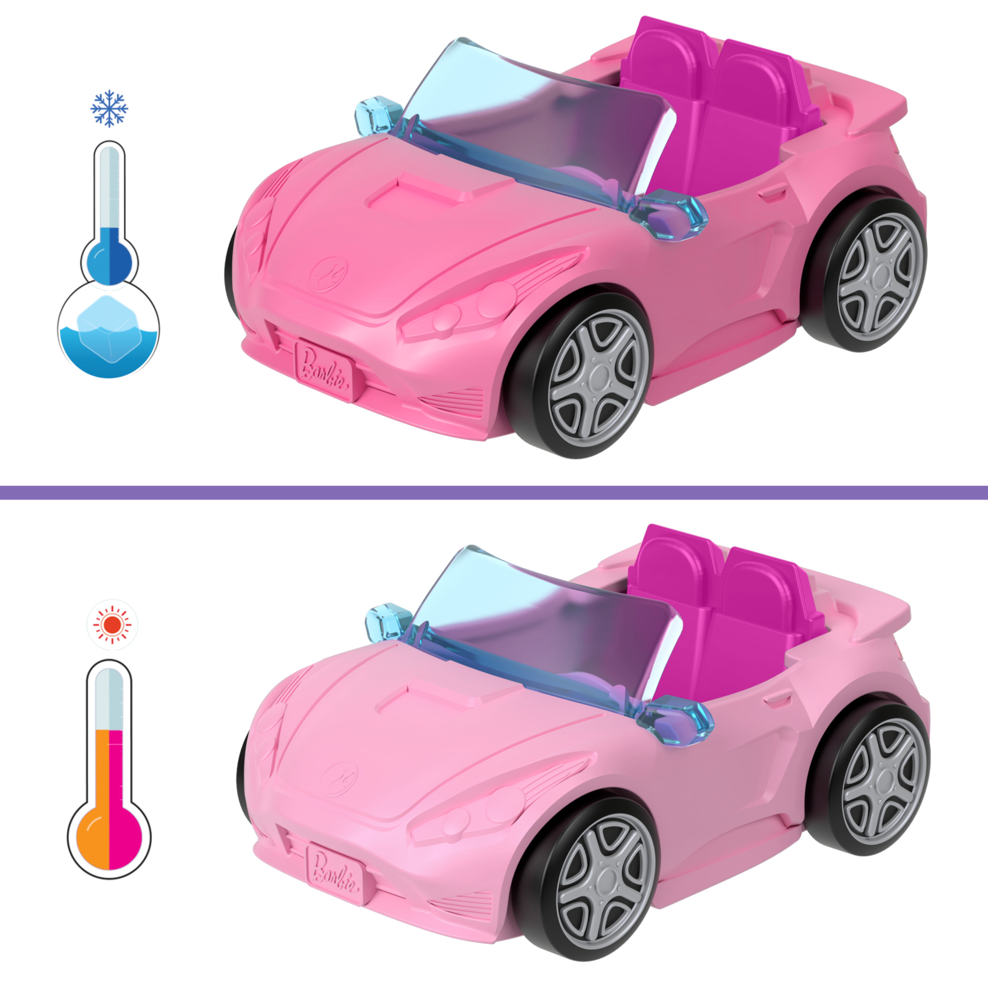 Mini barbieland - auto cabrio decappottabile - set con mini veicolo e bambola con sorpresa cambia colore in acqua - Barbie