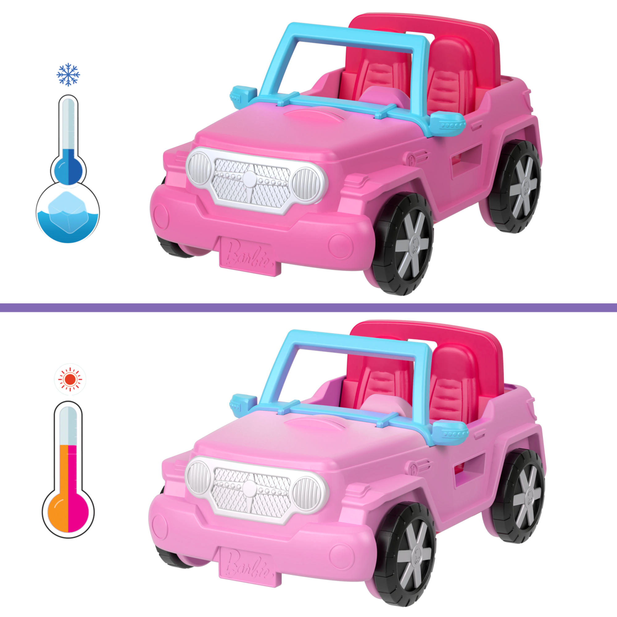 Mini barbieland - auto jeep fuoristrada - set con mini veicolo e bambola con sorpresa cambia colore in acqua - Barbie