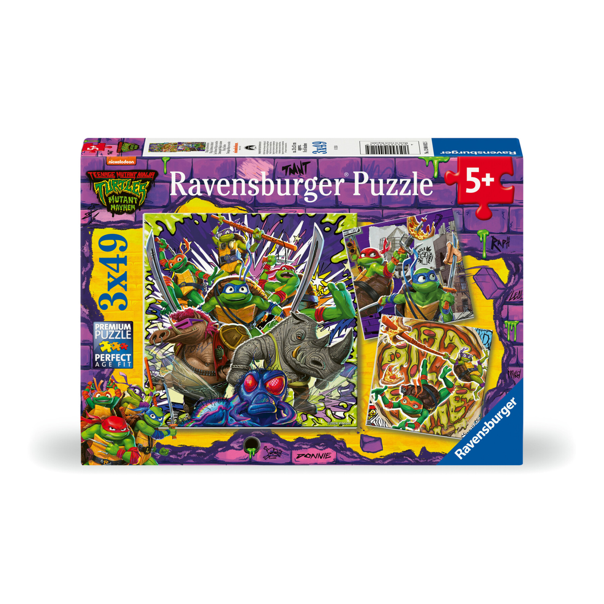 Ravensburger - puzzle teenage mutant ninja turtles - collezione 3x49 - 3 puzzle da 49 pezzi - età raccomandata 5+ anni - RAVENSBURGER