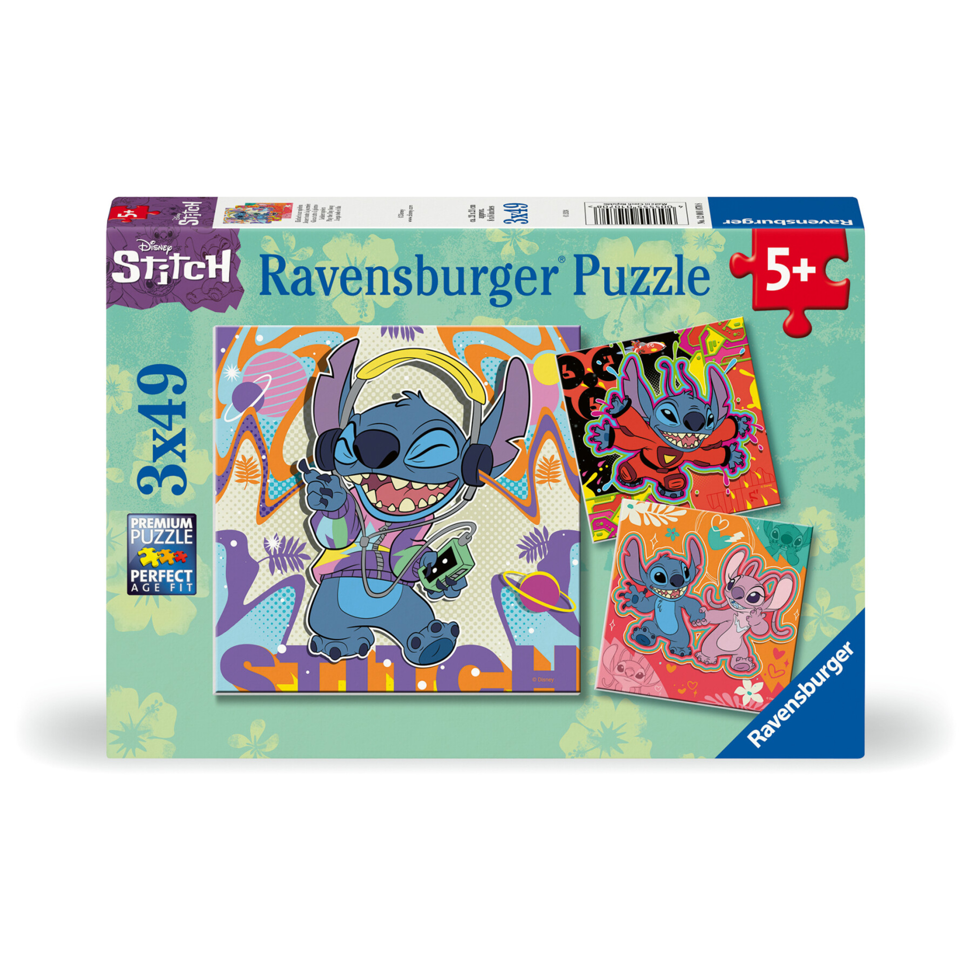 Ravensburger - puzzle disney stitch - collezione 3x49 - 3 puzzle da 49 pezzi - età raccomandata 5+ anni - RAVENSBURGER, Disney Stitch