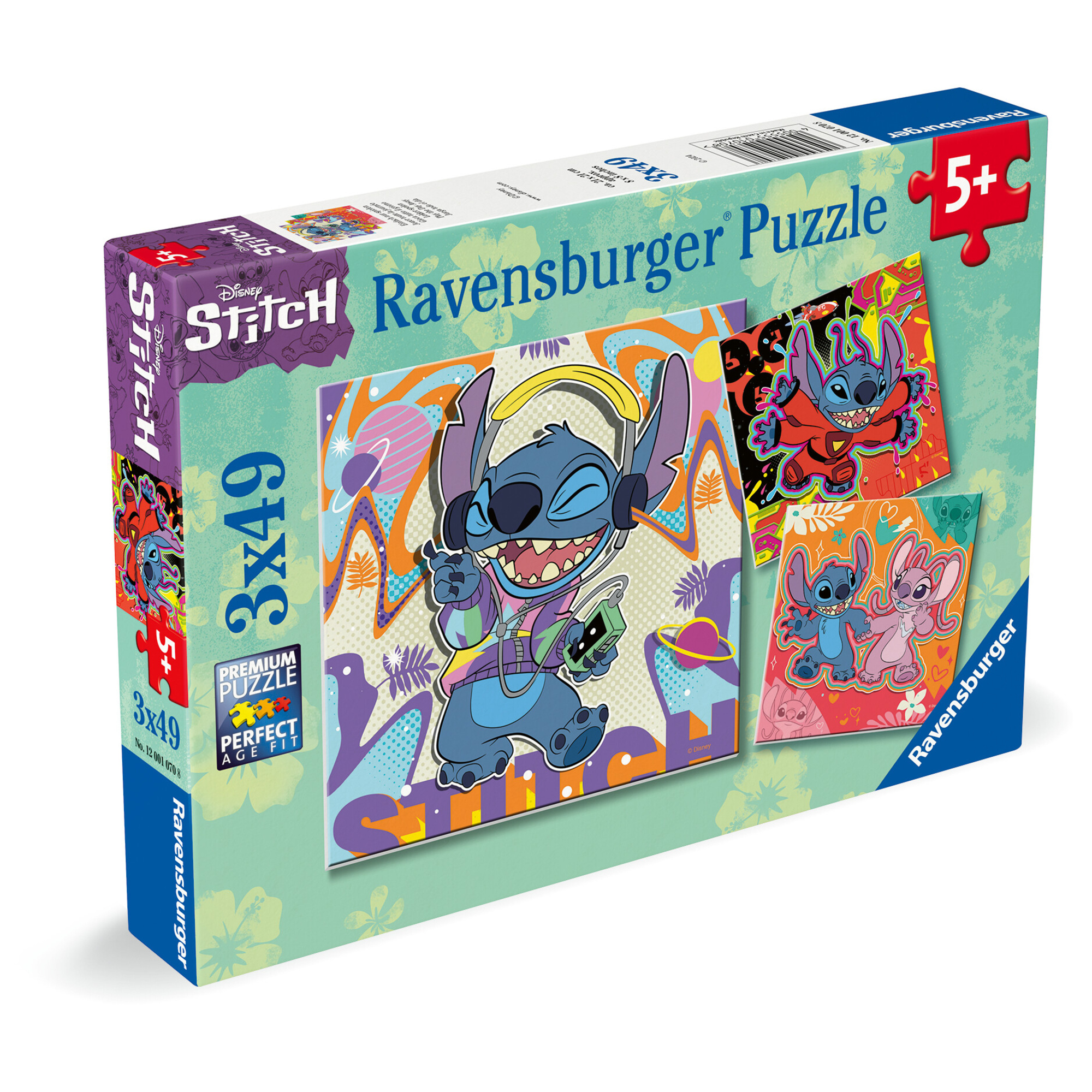 Ravensburger - puzzle disney stitch - collezione 3x49 - 3 puzzle da 49 pezzi - età raccomandata 5+ anni - RAVENSBURGER, Disney Stitch