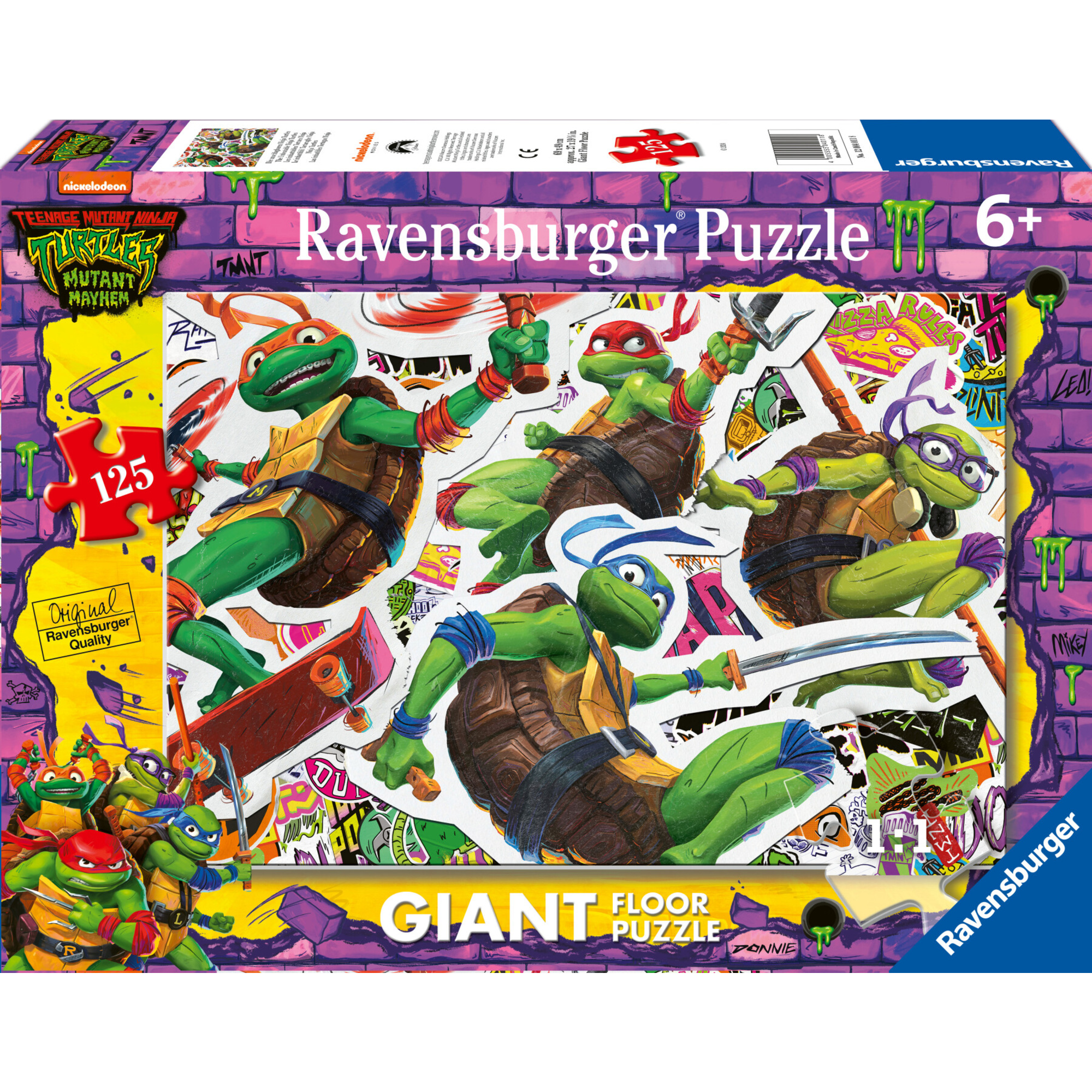 Ravensburger - puzzle teenage mutant ninja turtles - mutant mayhem - collezione 125 giant pavimento - 125 pezzi - età raccomandata 6+ anni - RAVENSBURGER