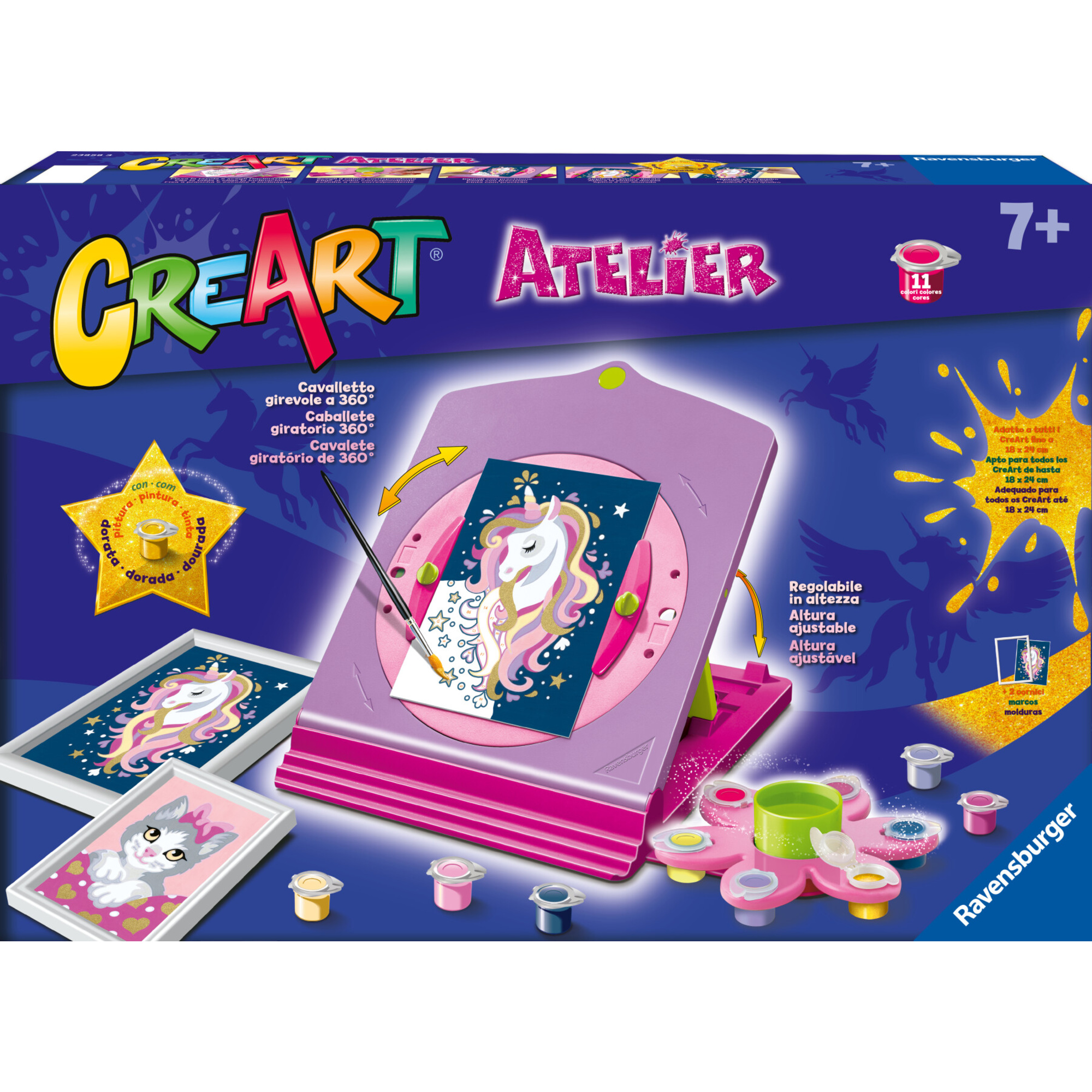 Ravensburger - creart atelier - set con cavalletto tema unicorni - dipingere con i numeri - gioco creativo bambini 7+ anni - CREART