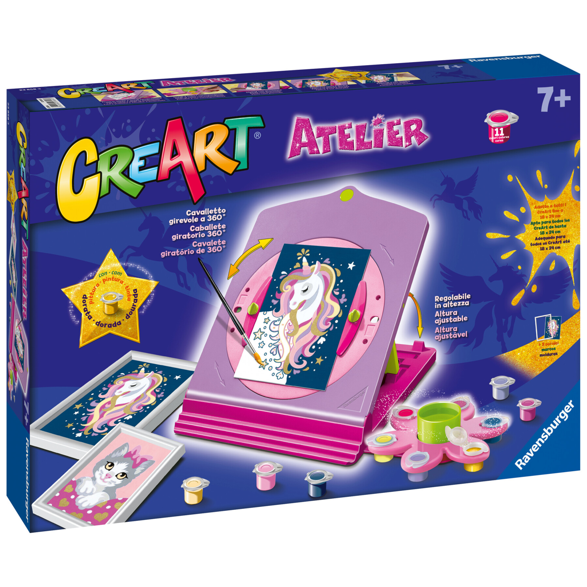 Ravensburger - creart atelier - set con cavalletto tema unicorni - dipingere con i numeri - gioco creativo bambini 7+ anni - CREART