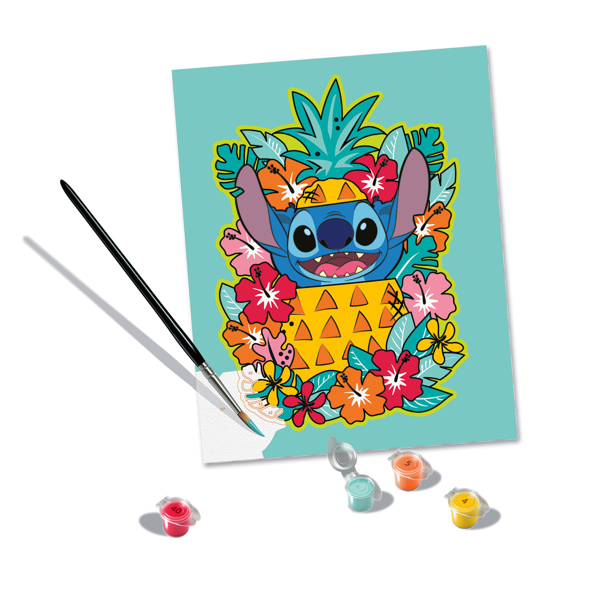 Ravensburger - creart stitch - kit pittura con numerii - contiene tavola prestampata 24x30 cm, pennello, colori - 14+ anni - CREART, Disney Stitch