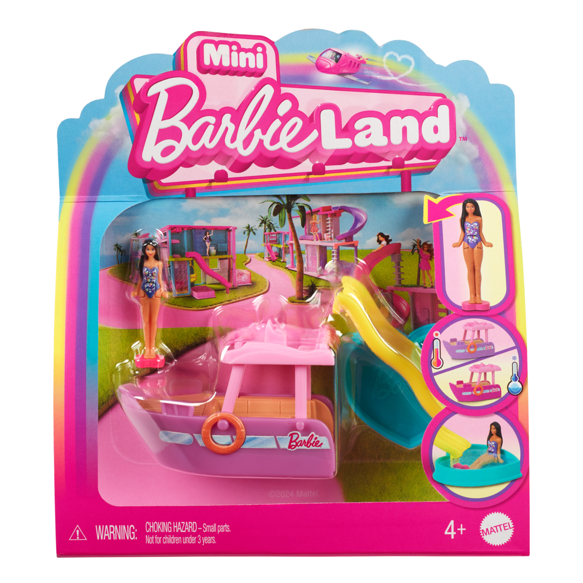 Mini barbieland - barca dei sogni - set con mini veicolo e bambola con sorpresa cambia colore in acqua - Barbie