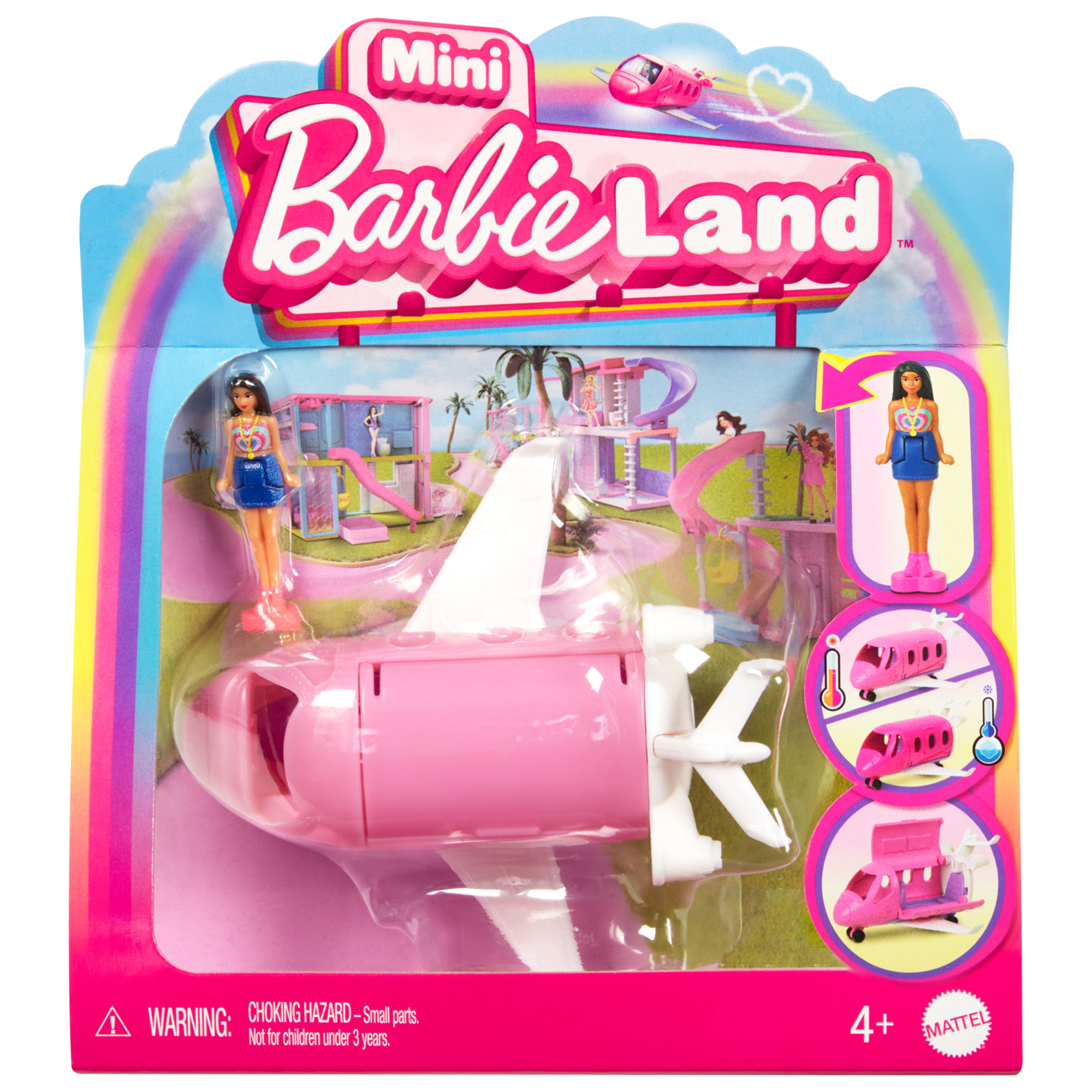 Mini barbieland - aereo dei sogni, set con mini veicolo e bambola con sorpresa cambia colore in acqua - Barbie