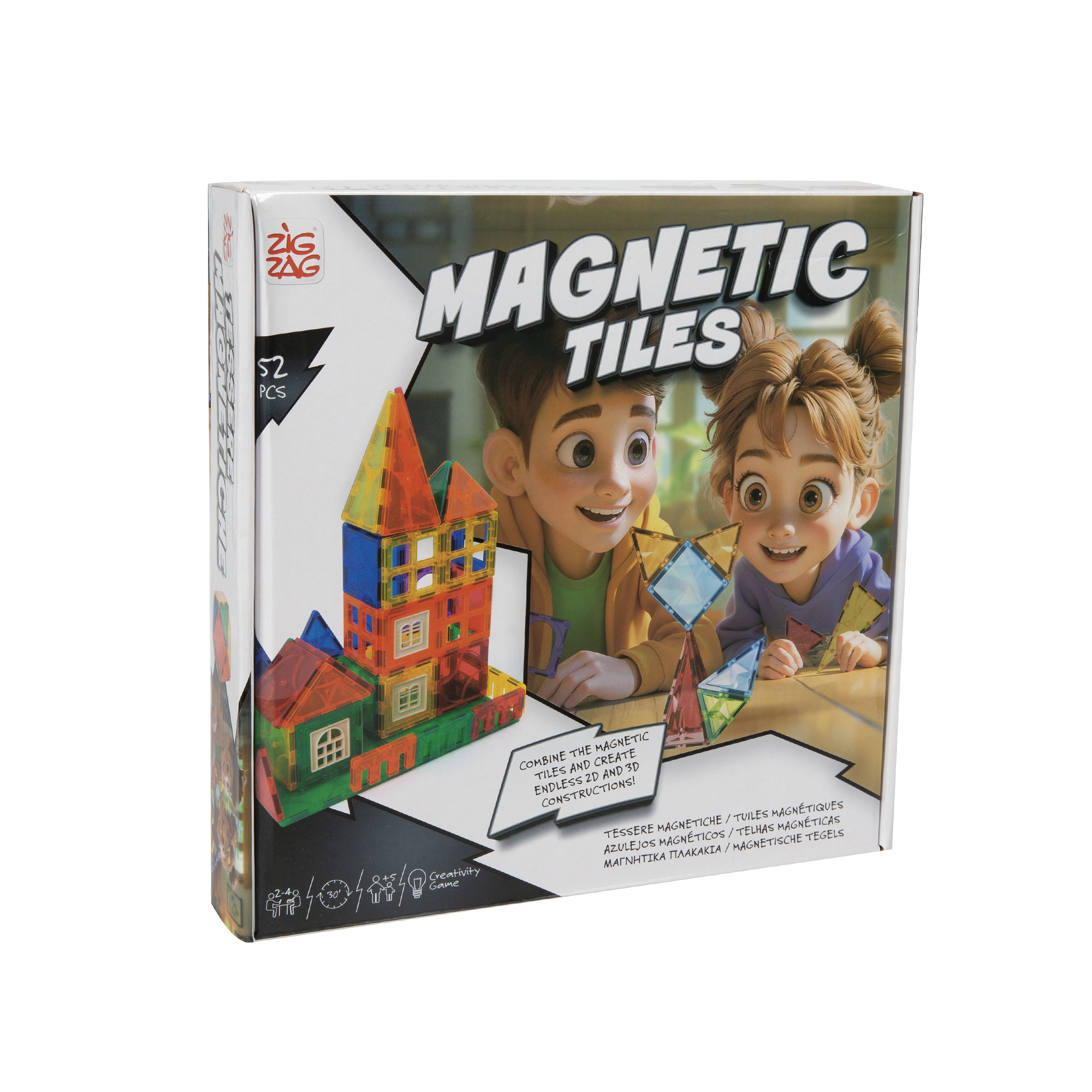 Costruzioni magnetiche per bambini - 52 piastrelle magnetiche - ZIG ZAG