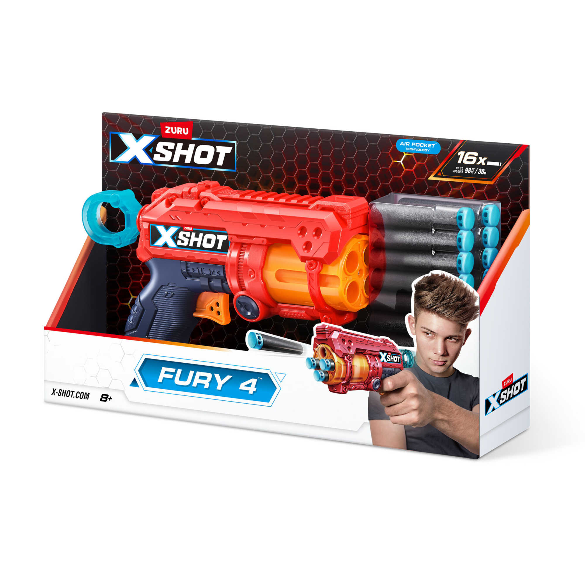 Xshot excel fury 4 blaster 16x freccette in schiuma con tecnologia air pocket - 