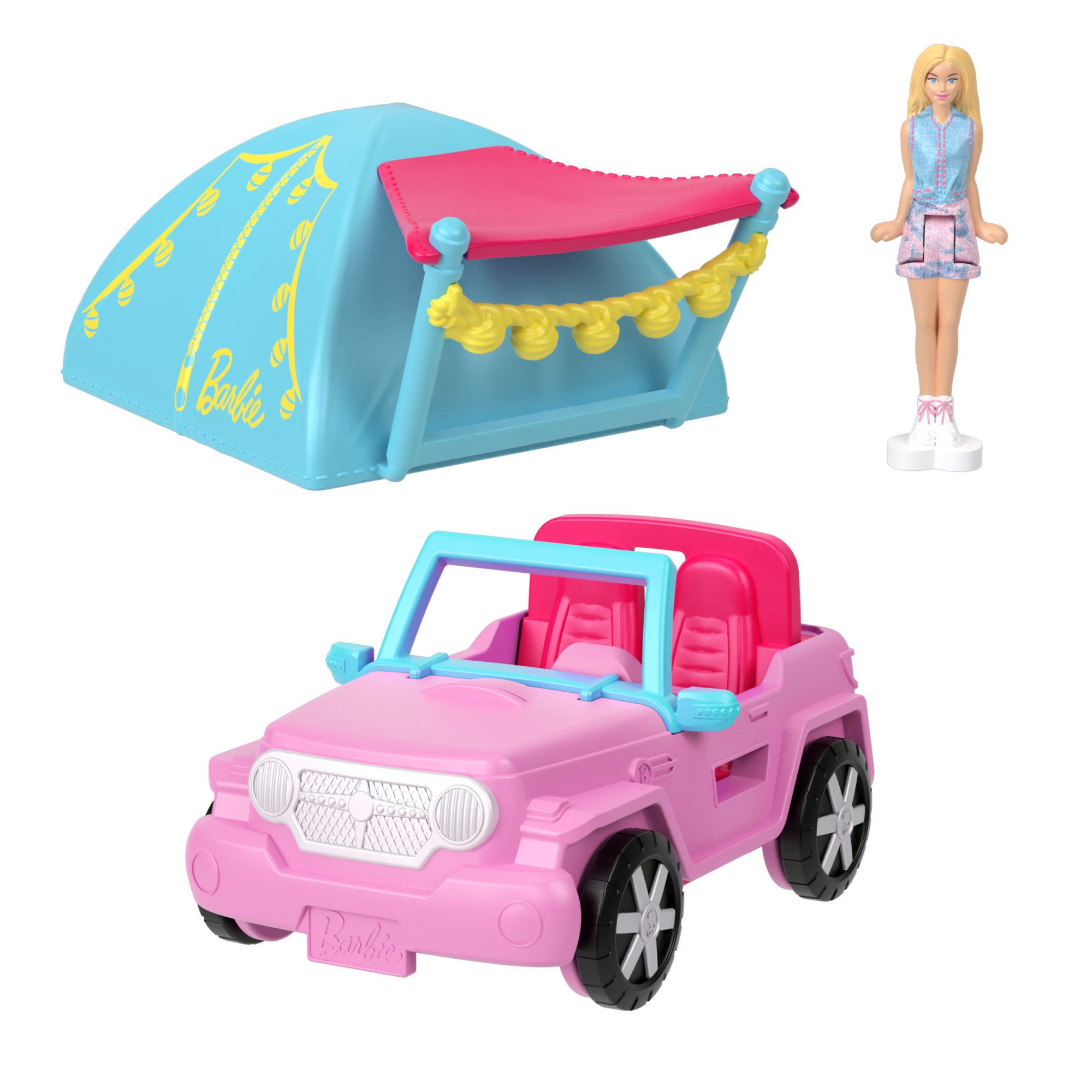 Mini barbieland - auto jeep fuoristrada - set con mini veicolo e bambola con sorpresa cambia colore in acqua - Barbie