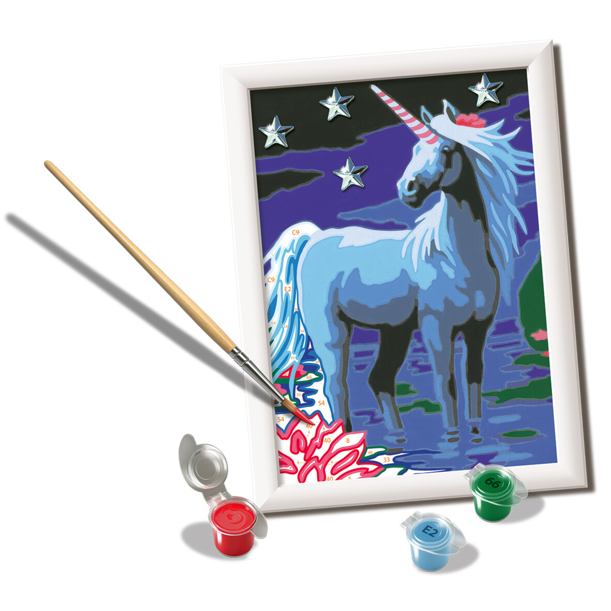 Ravensburger - creart serie e magico unicorno - kit pittura con numeri - contiene una tavola prestampata, pennello, colori - 9+ anni - CREART