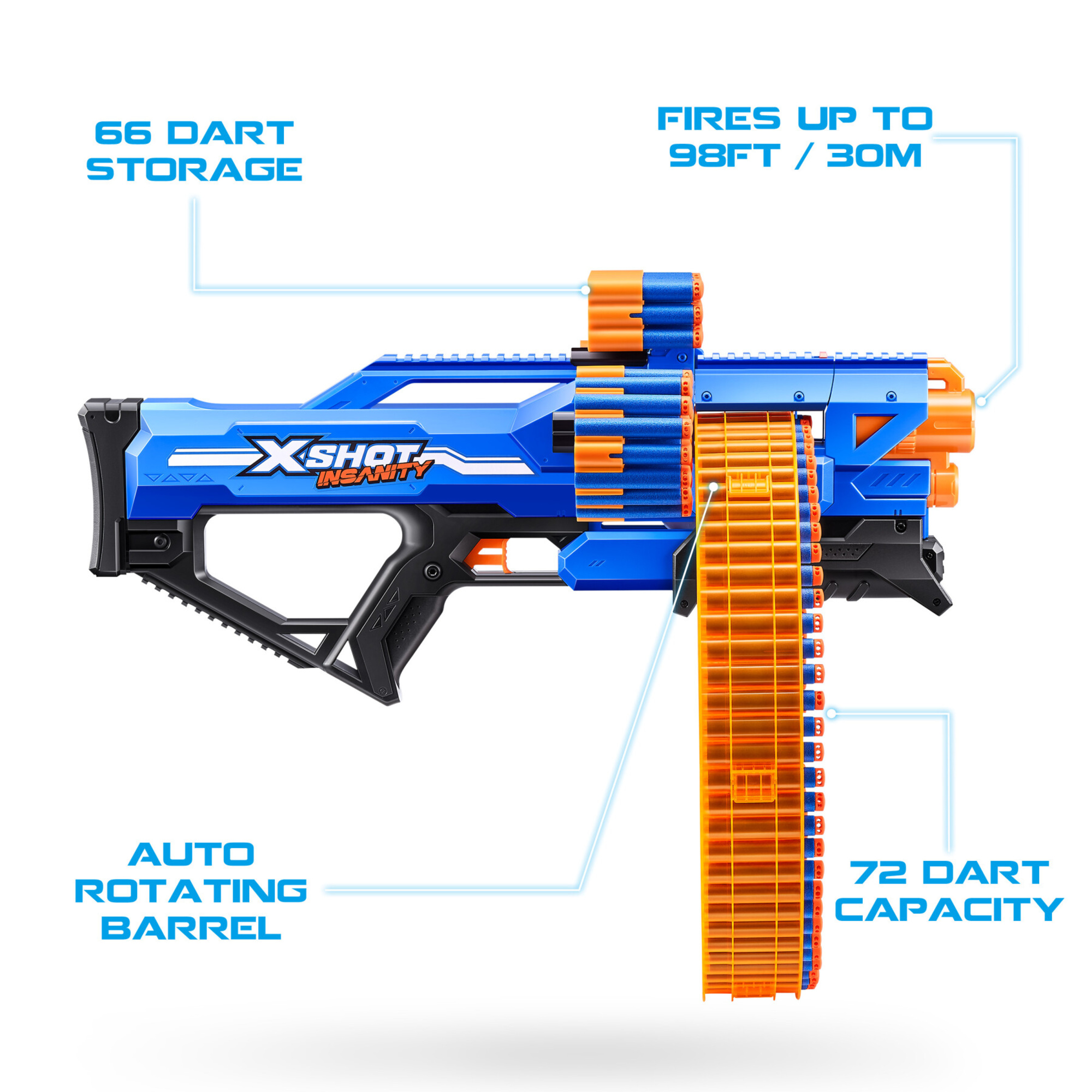 Xshot insanity mad mega barrel (72 freccette) di zuru - 