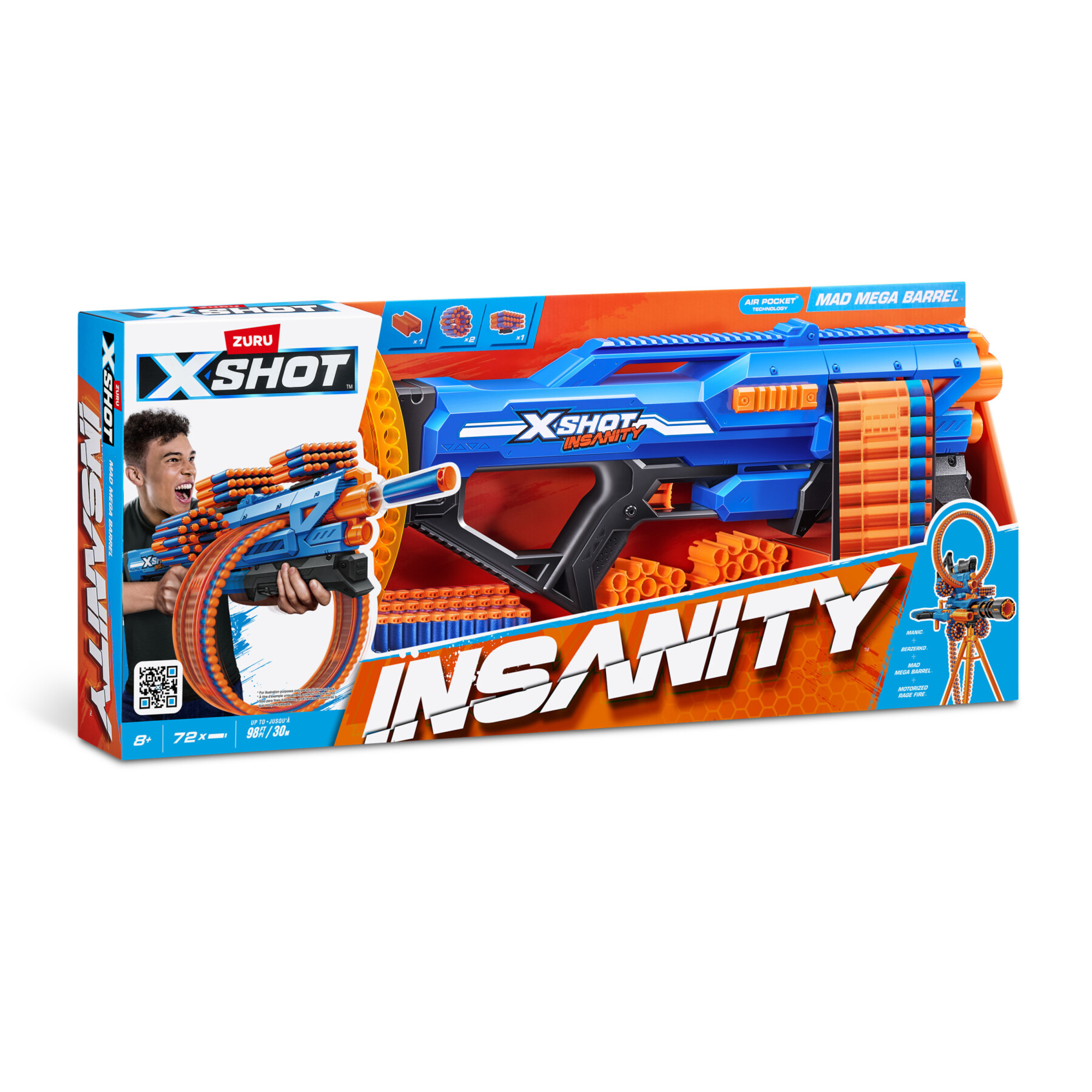 Xshot insanity mad mega barrel (72 freccette) di zuru - 