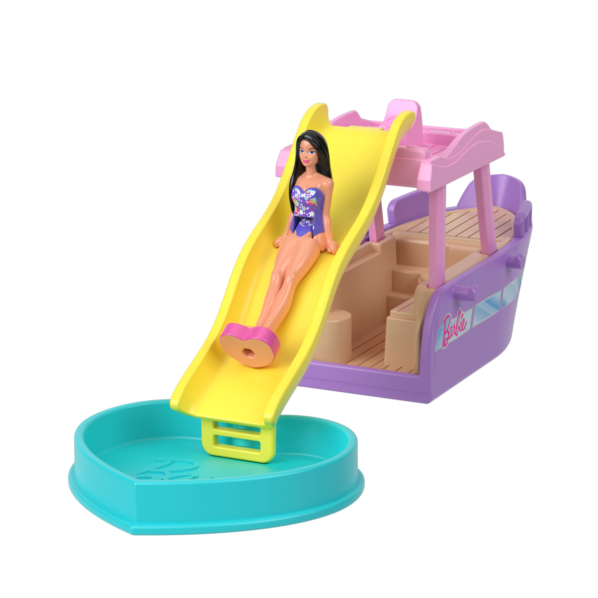 Mini barbieland - barca dei sogni - set con mini veicolo e bambola con sorpresa cambia colore in acqua - Barbie