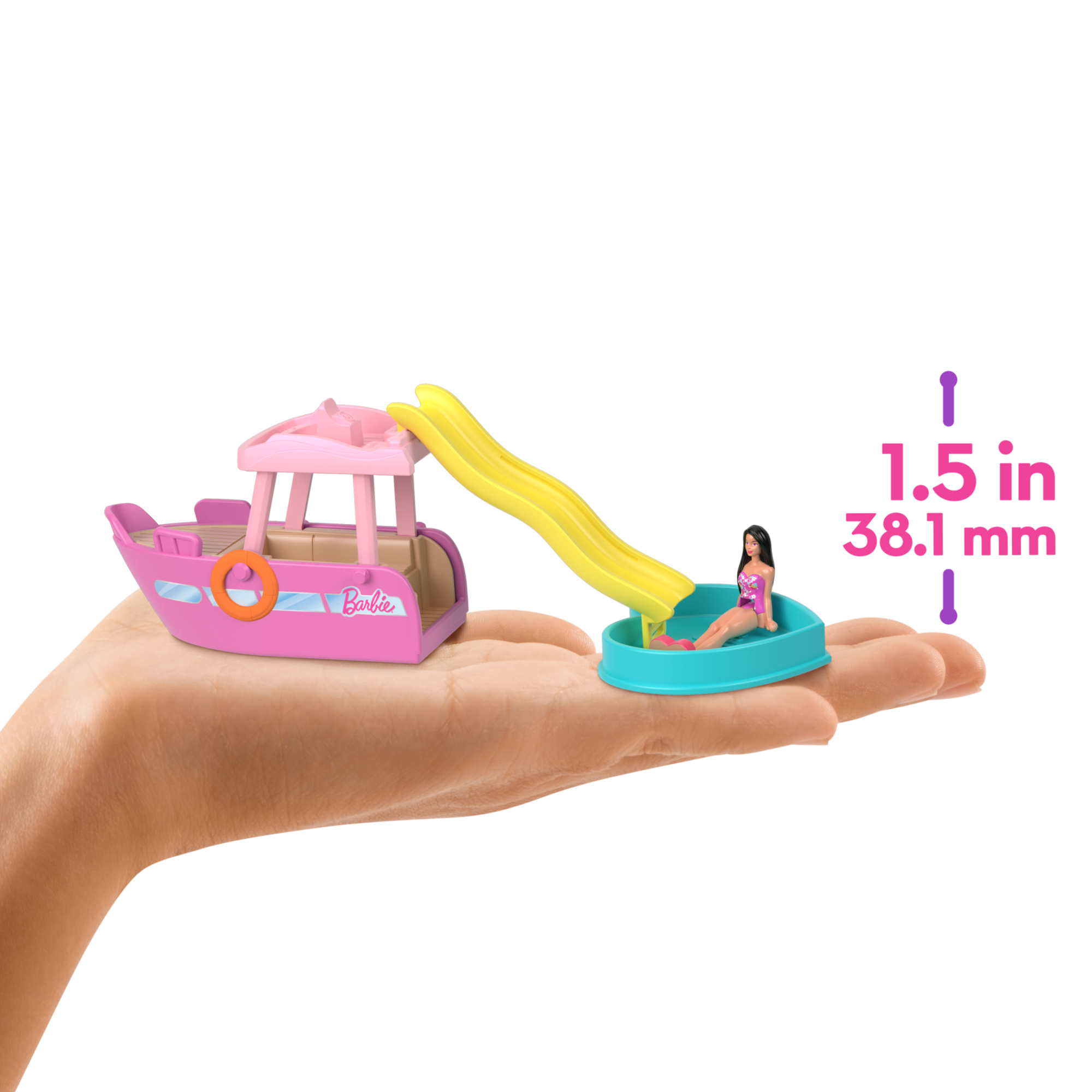 Mini barbieland - barca dei sogni - set con mini veicolo e bambola con sorpresa cambia colore in acqua - Barbie