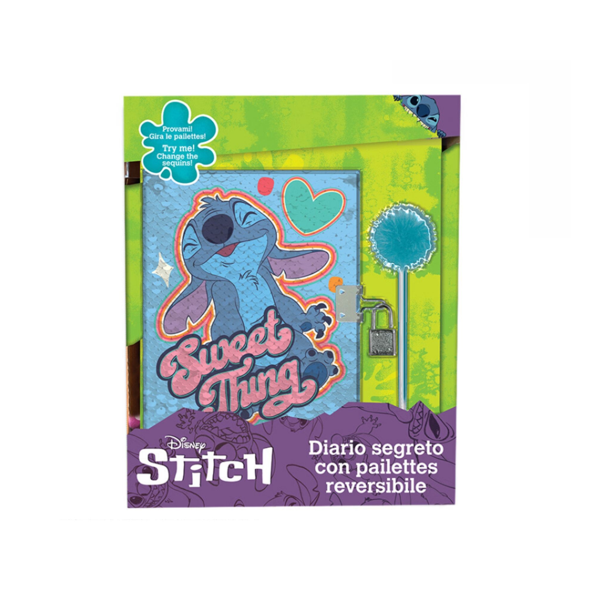 Diario segreto di stitch con pailettese reversibili e lucchetto - Disney Stitch