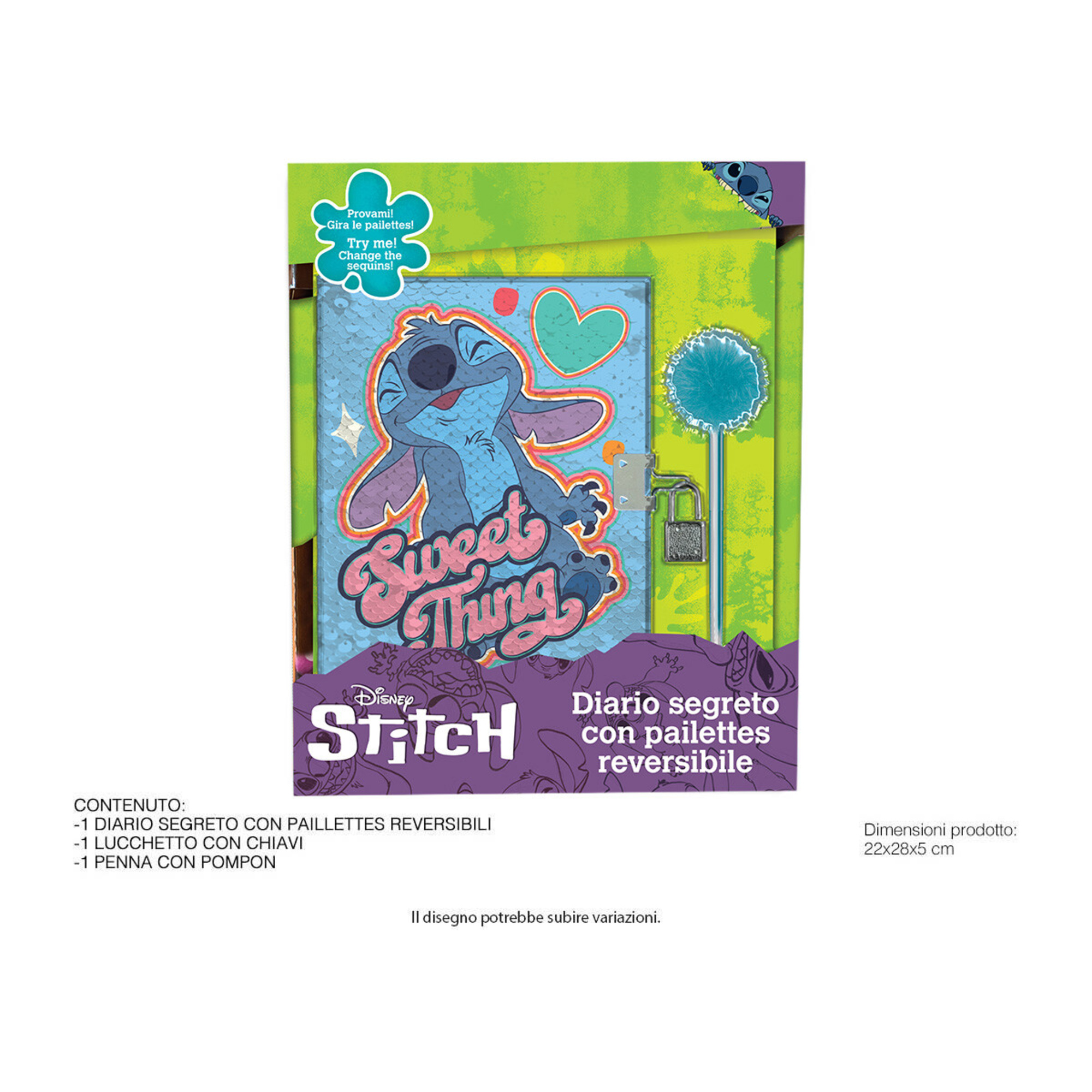 Diario segreto di stitch con pailettese reversibili e lucchetto - Disney Stitch