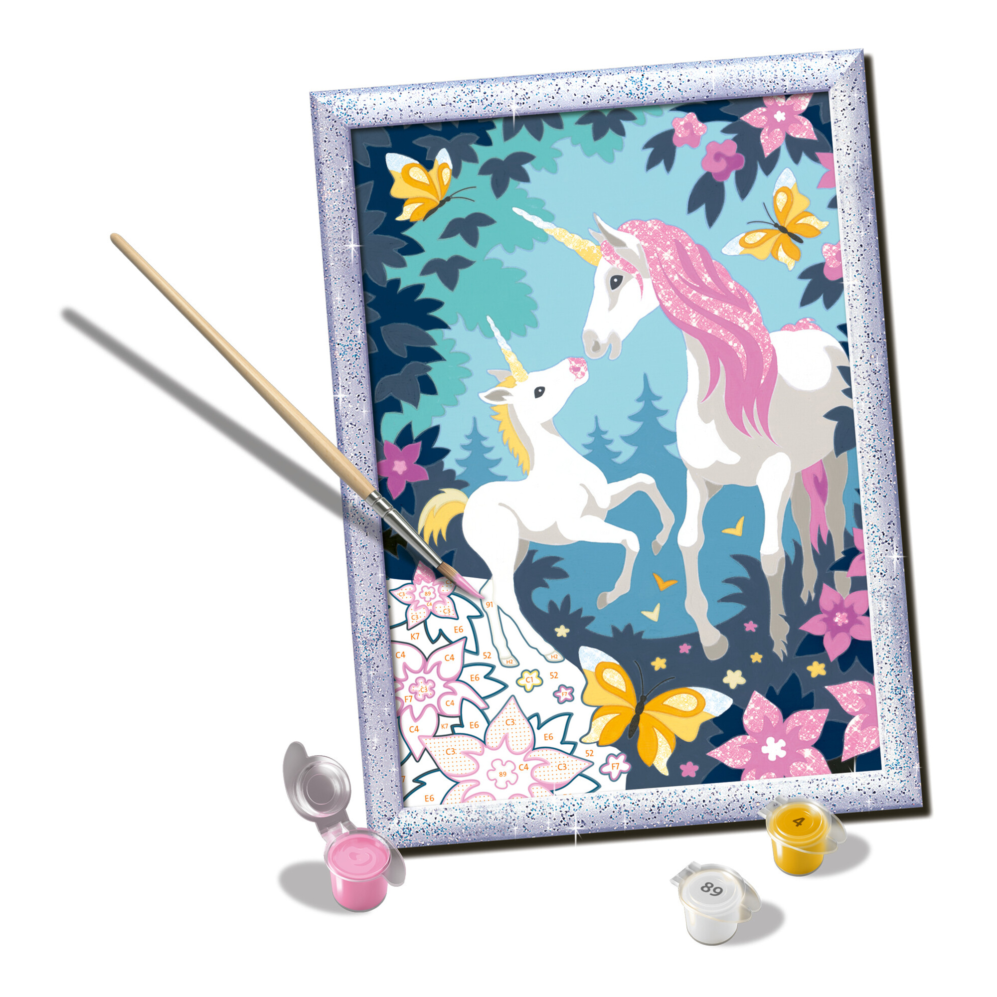 Ravensburger - creart serie d unicorni glitter - kit pittura con numeri - contiene una tavola prestampata, pennello, colori - 11+ anni - CREART