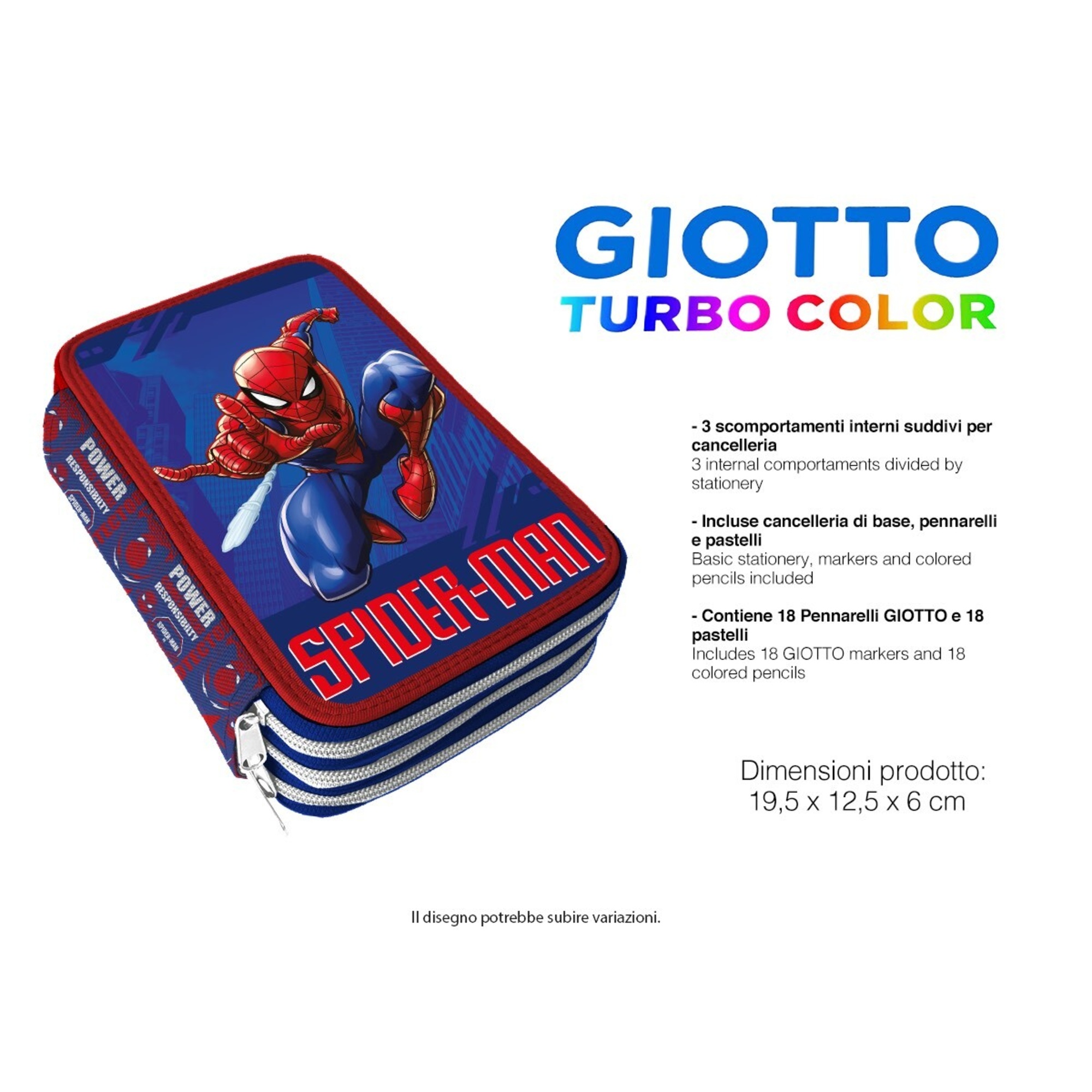 Astuccio 3 zip con l'immagine di spiderman, caricamento giotto turbocolor - Spiderman