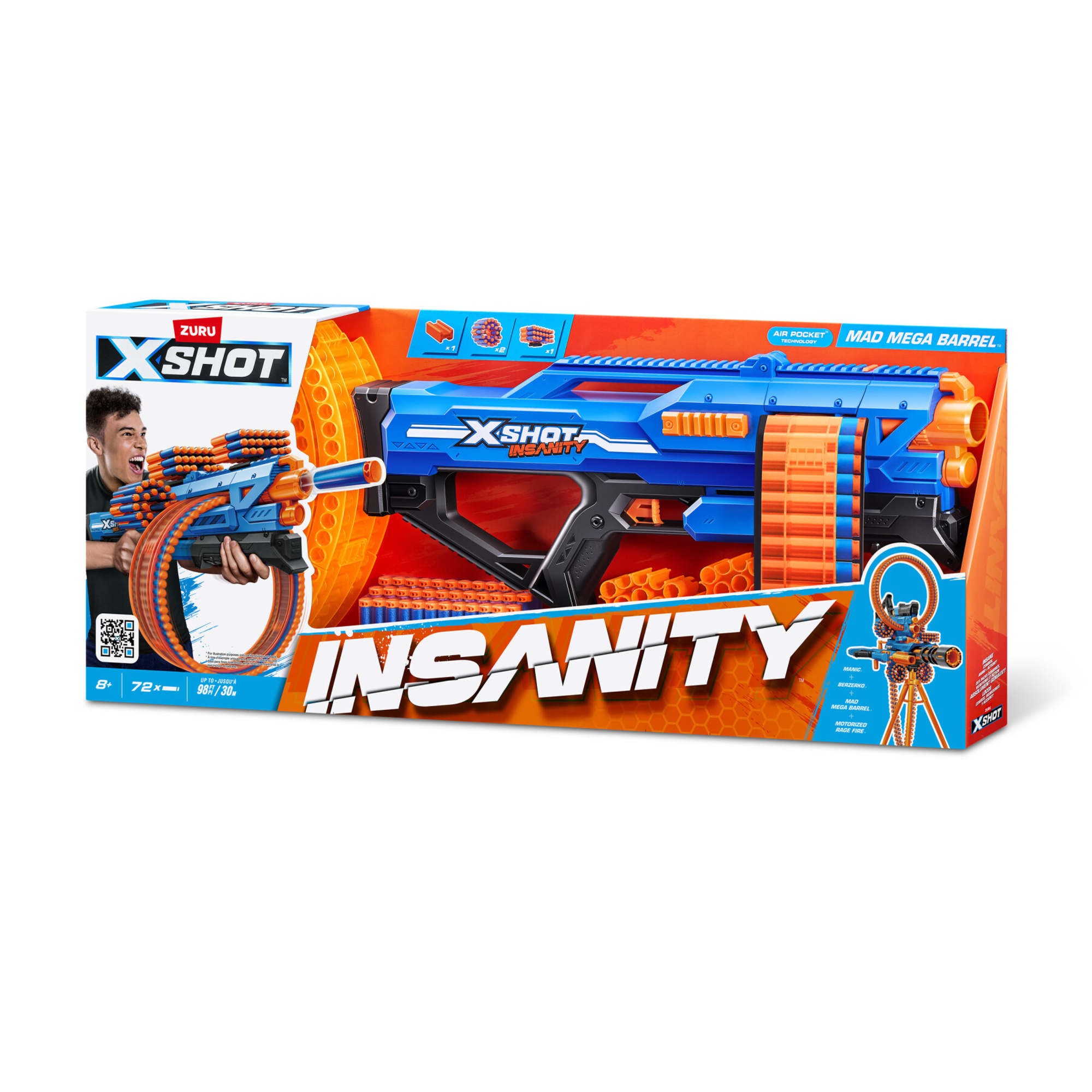 Xshot insanity mad mega barrel (72 freccette) di zuru - 