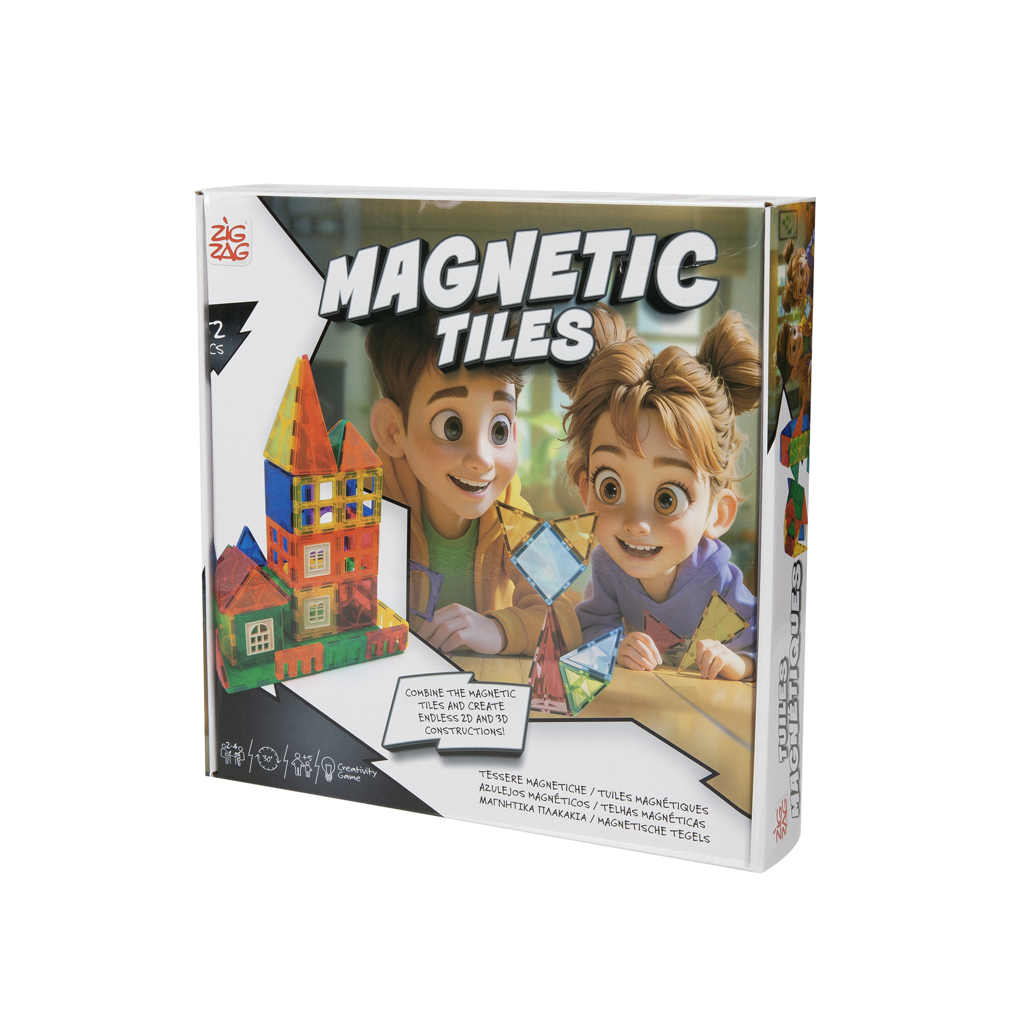 Costruzioni magnetiche per bambini - 52 piastrelle magnetiche - ZIG ZAG