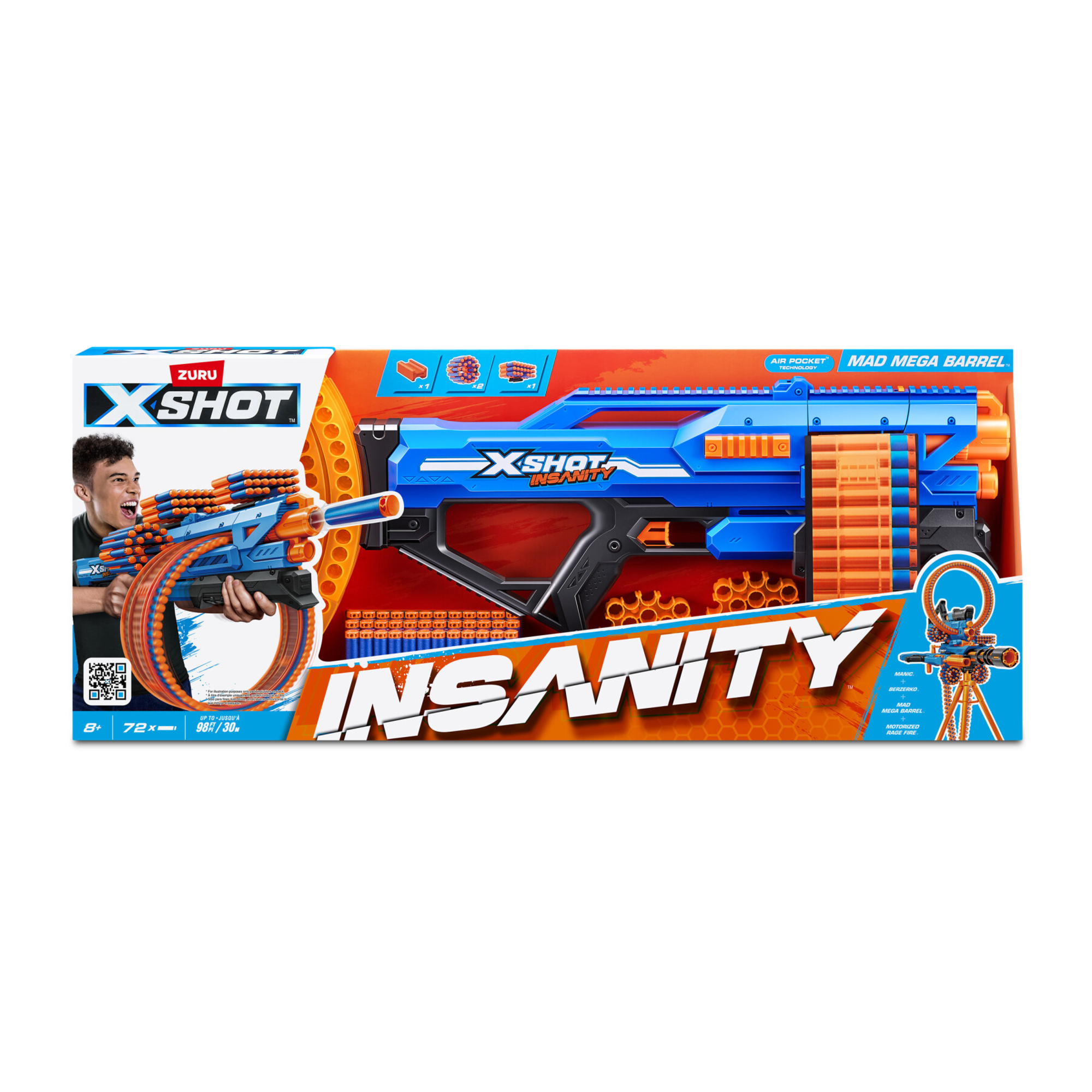 Xshot insanity mad mega barrel (72 freccette) di zuru - 