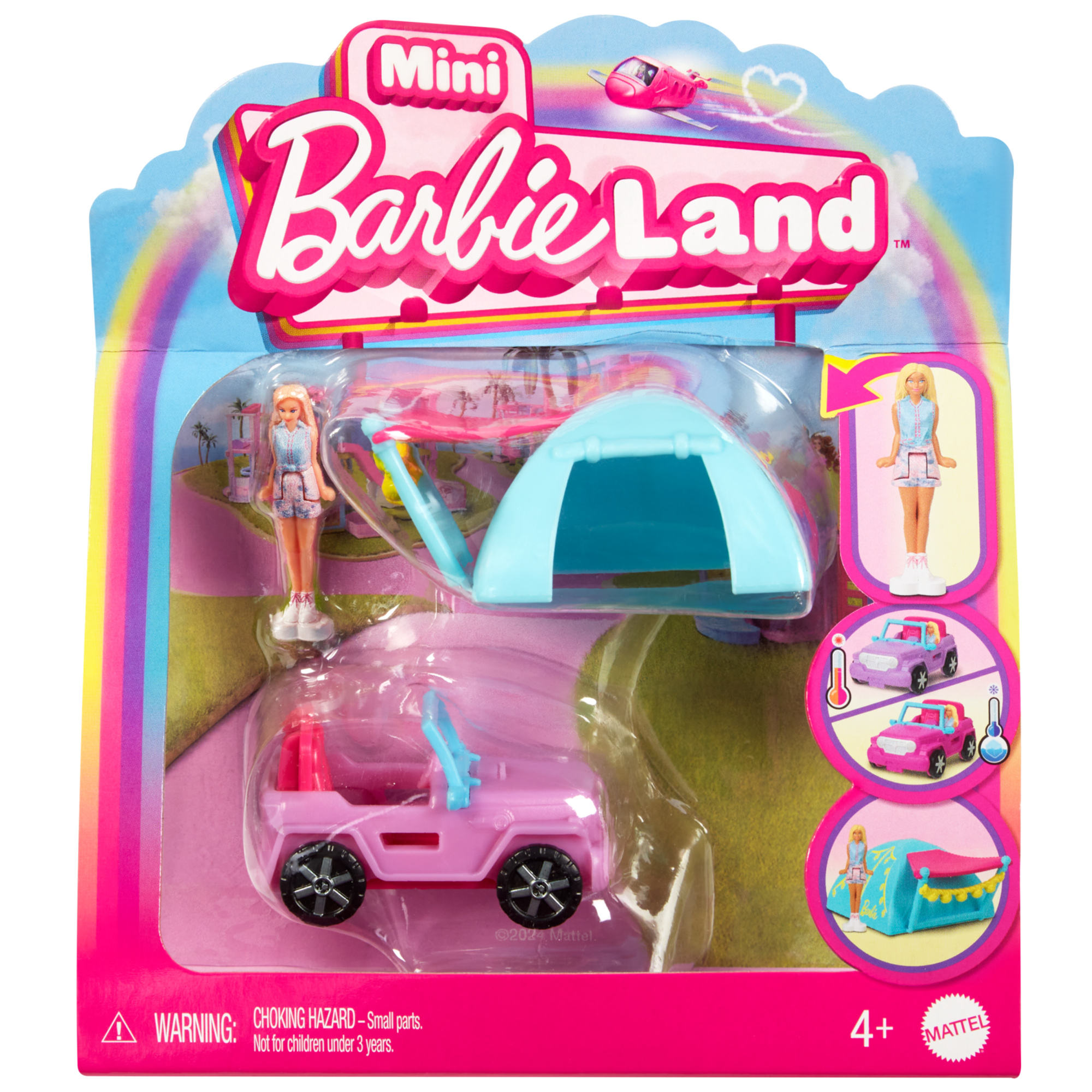 Mini barbieland - auto jeep fuoristrada - set con mini veicolo e bambola con sorpresa cambia colore in acqua - Barbie