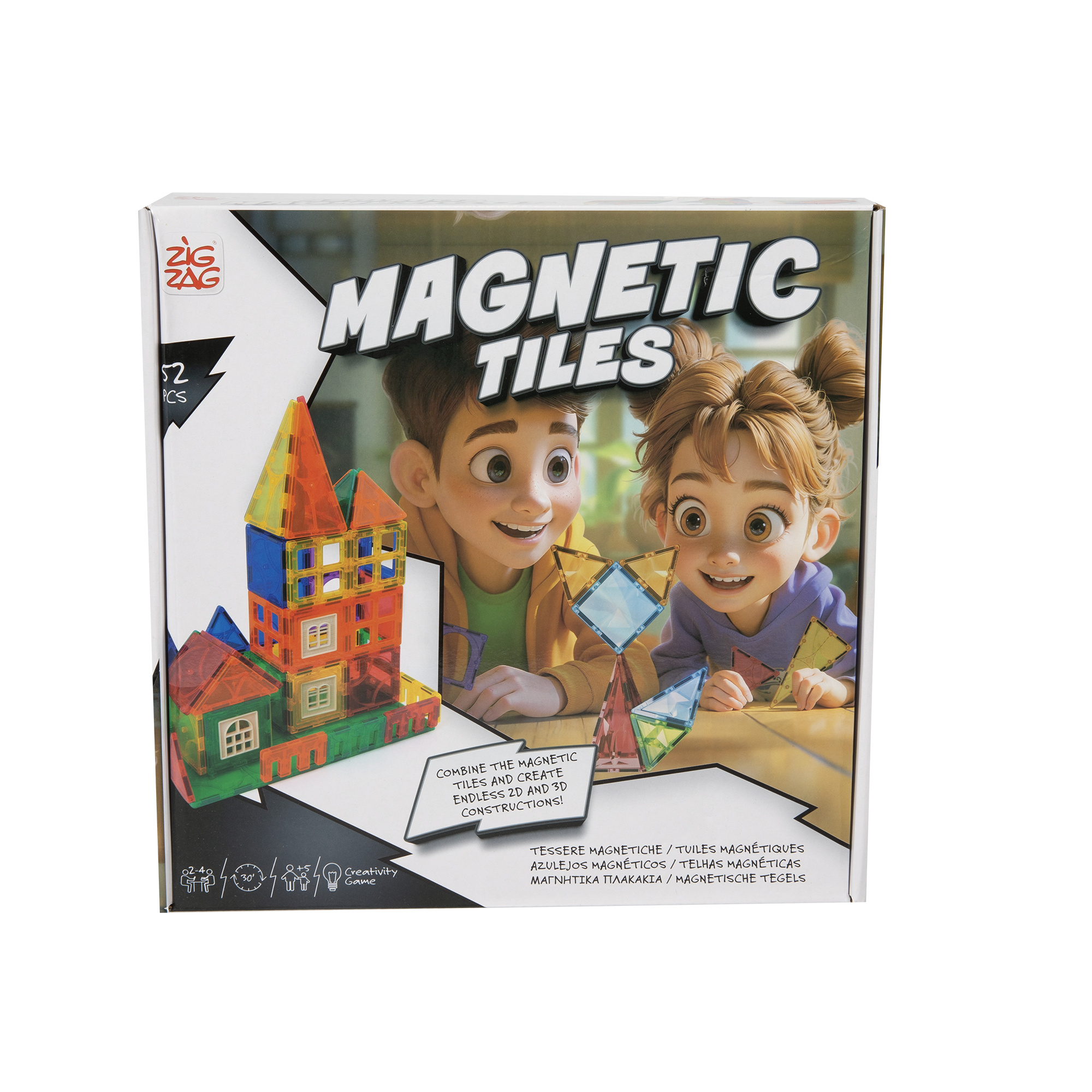 Costruzioni magnetiche per bambini - 52 piastrelle magnetiche - ZIG ZAG