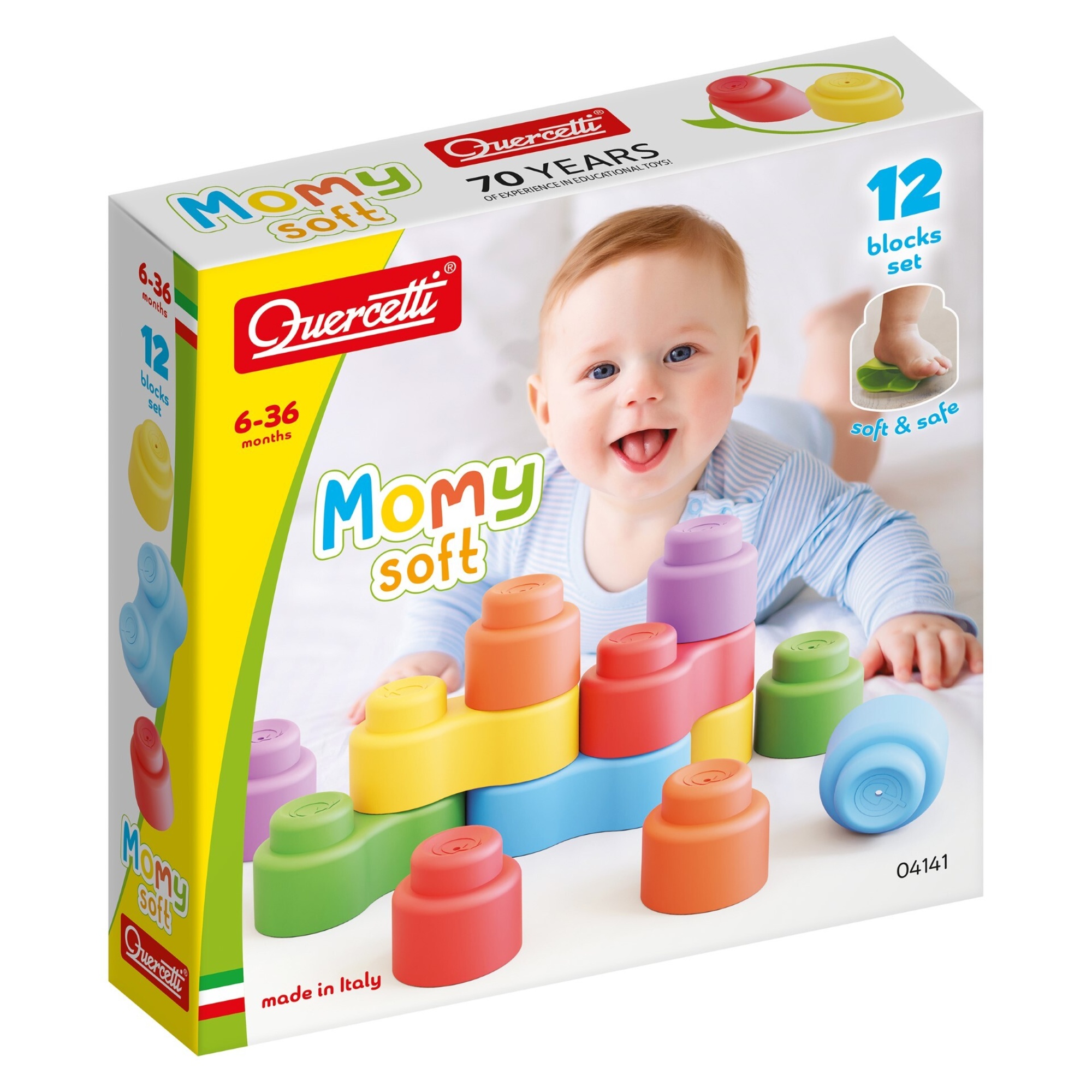 Momy soft 12 blocks set, quercetti, gioco di costruzioni, 6-36 mesi - 