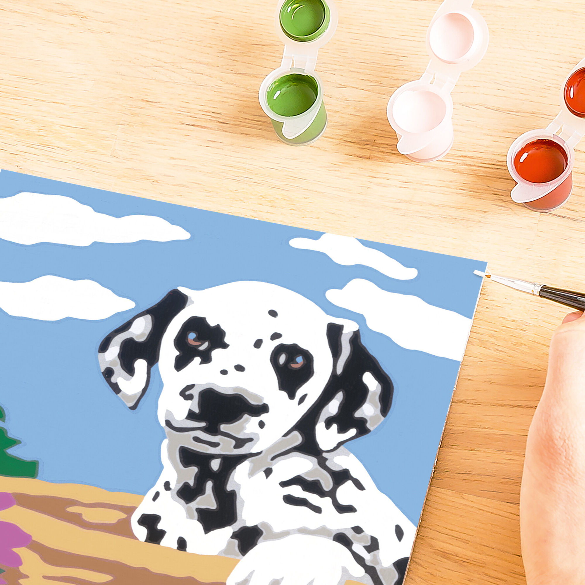 Ravensburger - creart serie e dalmata con fiori - kit pittura con numeri - contiene una tavola prestampata, pennello, colori - 9+ anni - CREART