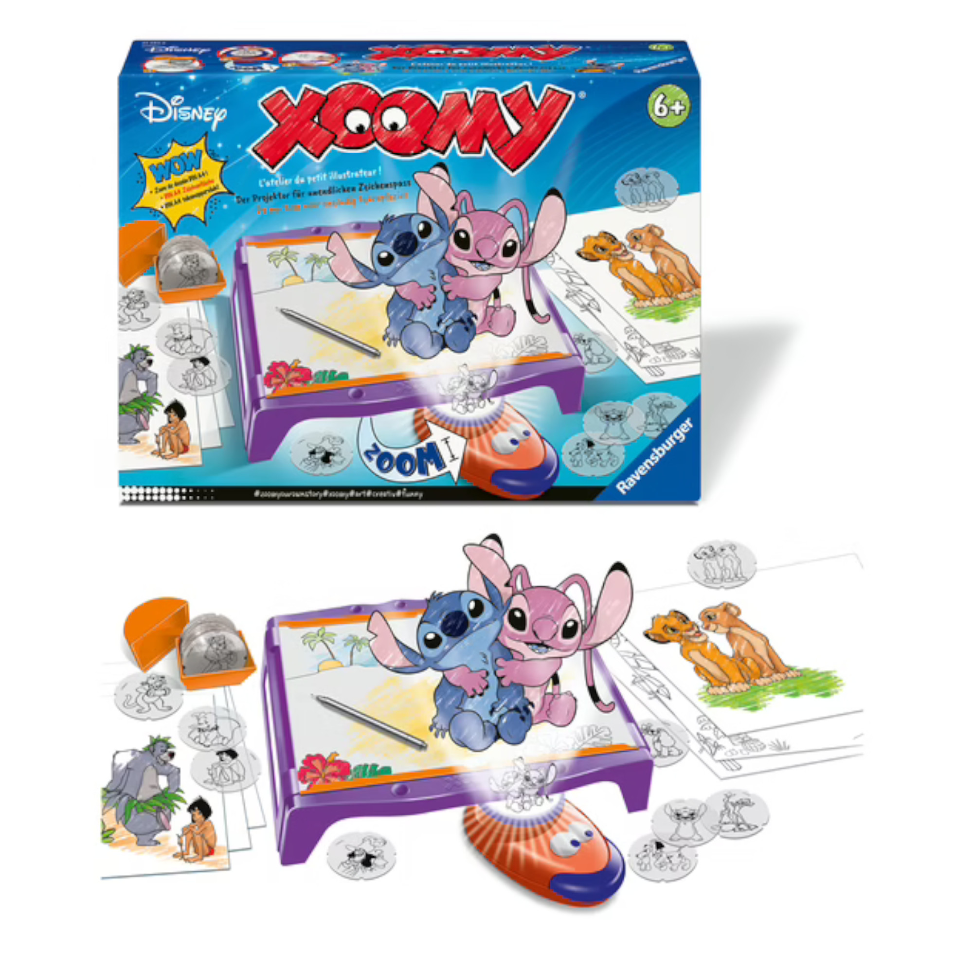 Ravensburger xoomy maxi disney stitch: tavolo a4 con proiettore luminoso e 300 motivi in 72 pellicole. gioco creativo per bimbi 6+. - RAVENSBURGER, Disney Stitch