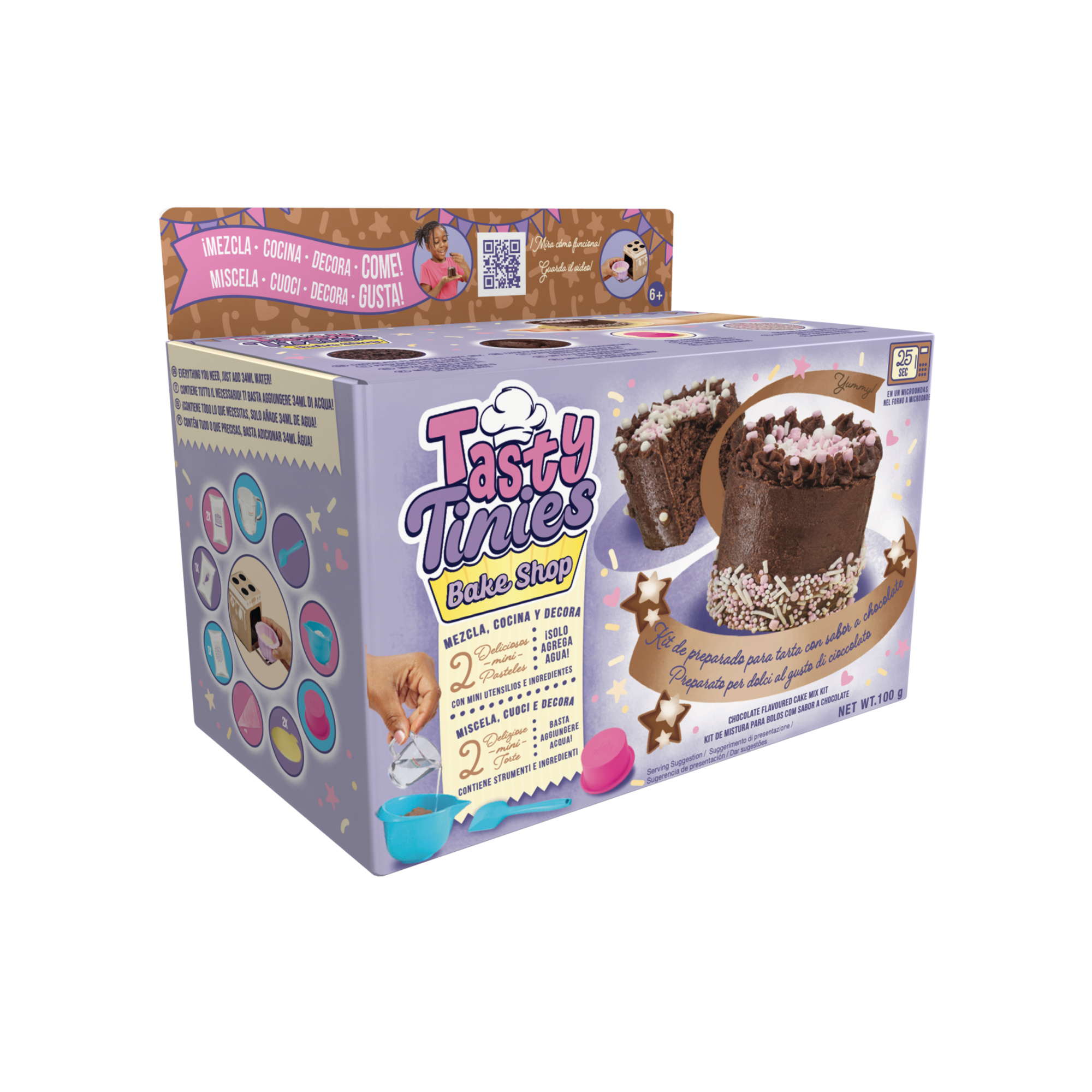 Tasty tinies - kit da cucina con 2 torte - pasticceria creativa bambini 6+ - glassa + decorazione + accessori - 25 sec cottura microonde - 