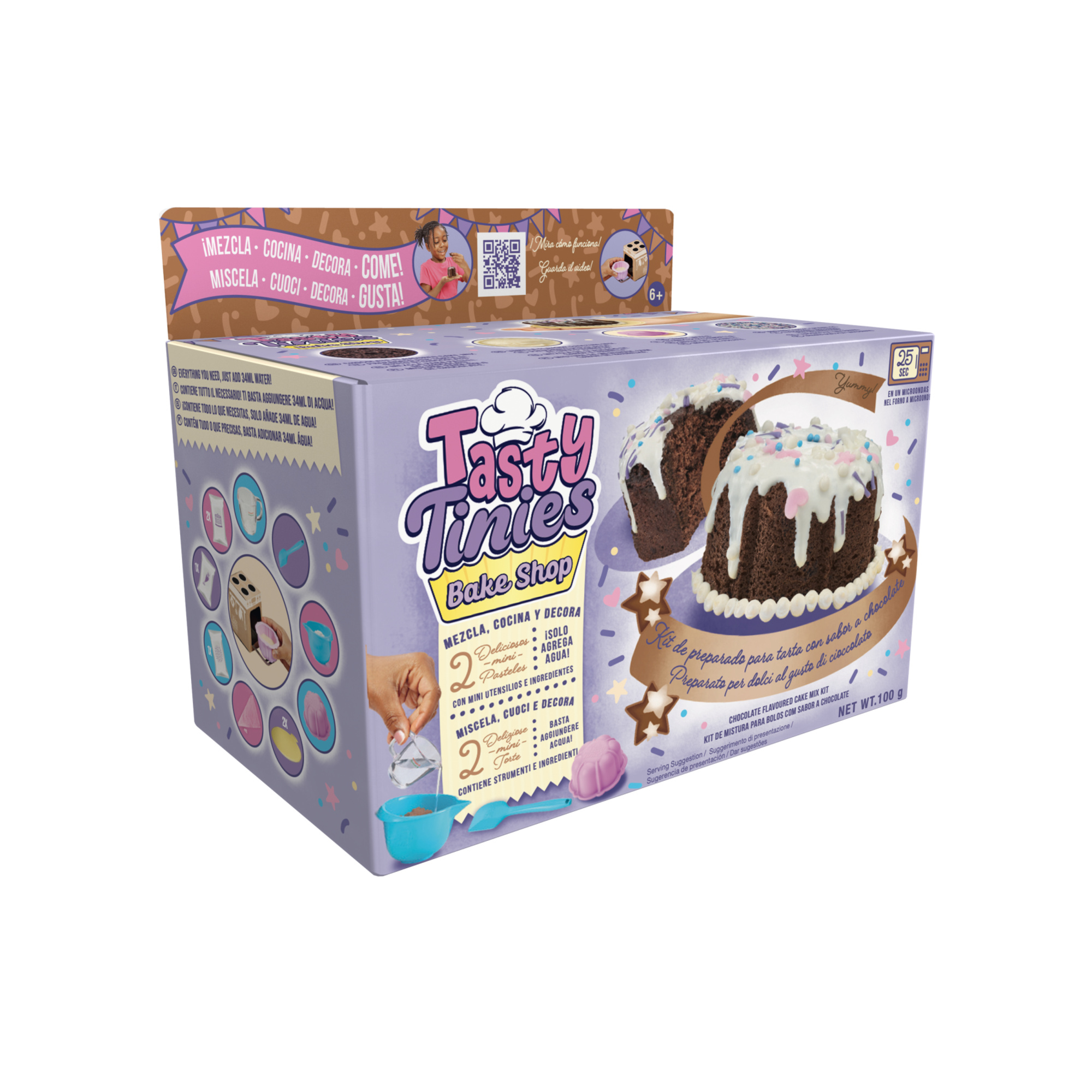 Tasty tinies - kit da cucina con 2 torte - pasticceria creativa bambini 6+ - glassa + decorazione + accessori - 25 sec cottura microonde - 